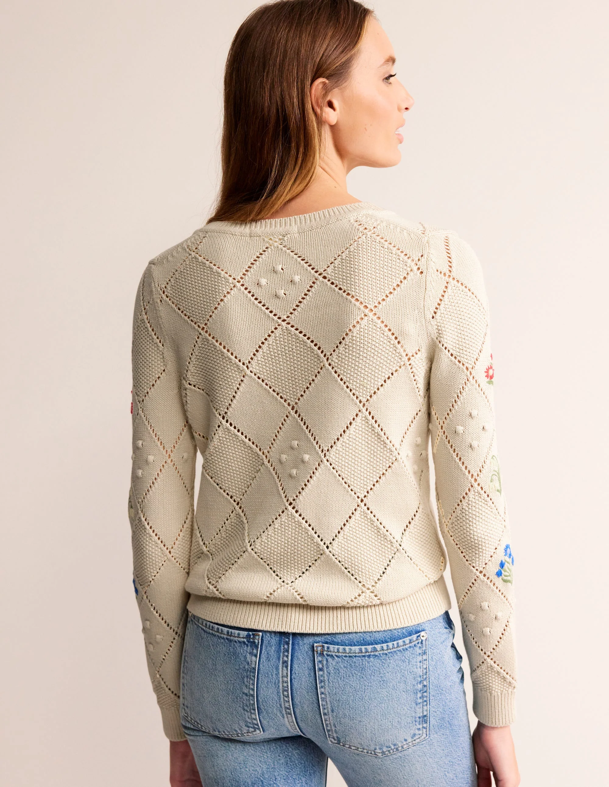 Cotton Embroidered Cardigan-Warm Ivory - Image 3
