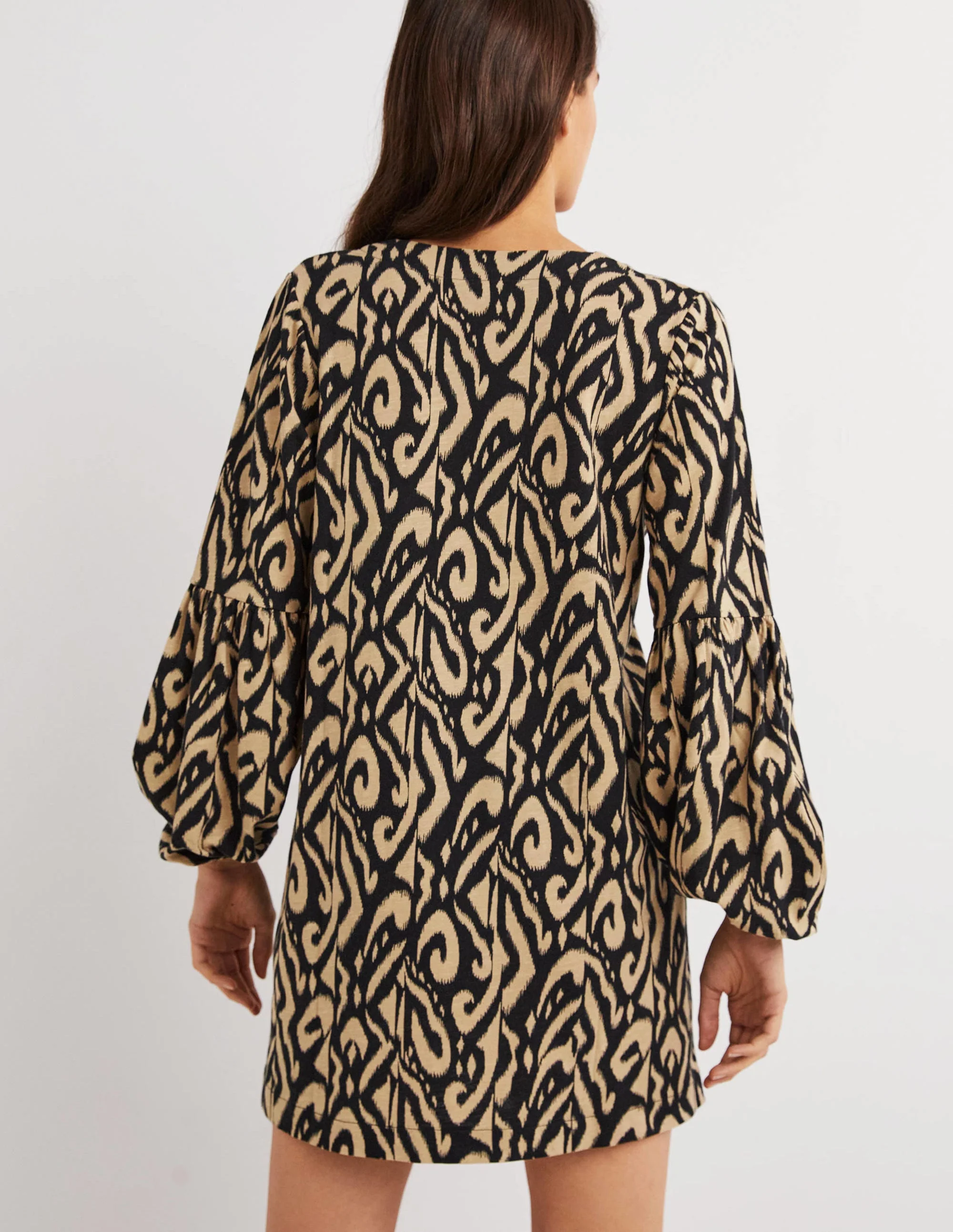 Cotton Jersey Kaftan-Black, Ikat - Image 4