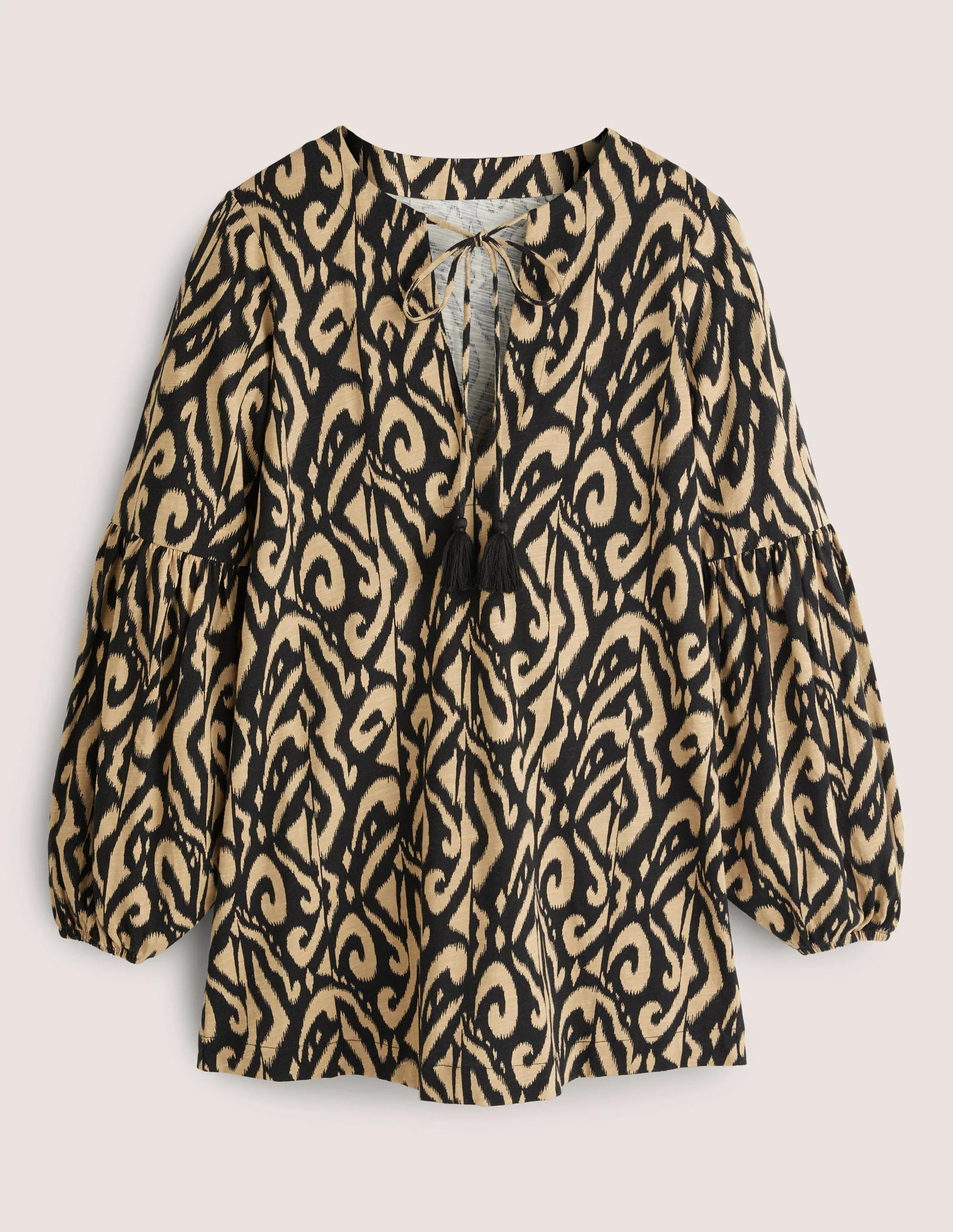 Cotton Jersey Kaftan-Black, Ikat - Image 7