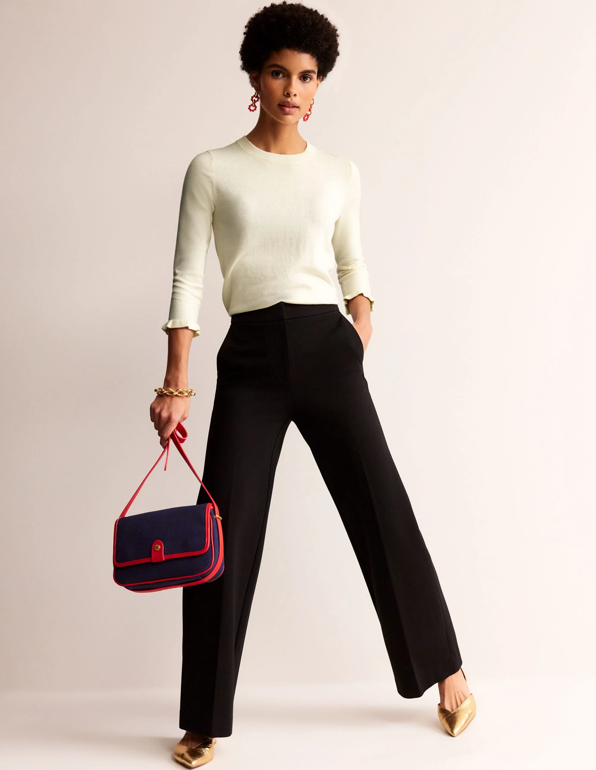 Cotton Merino Frill Sweater-Warm Ivory