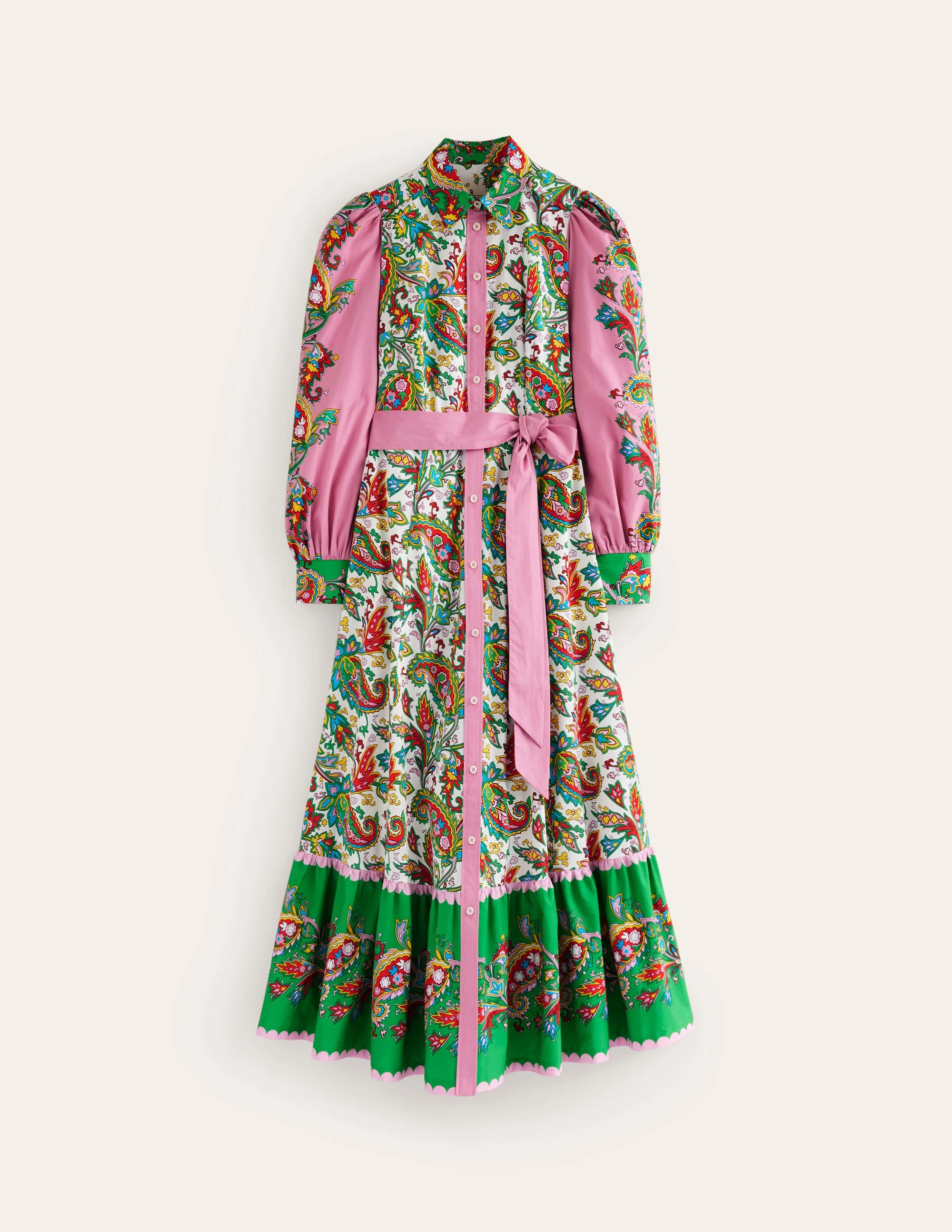 Cotton Midi Shirt Dress-Ivory, Paisley Azure - Image 6