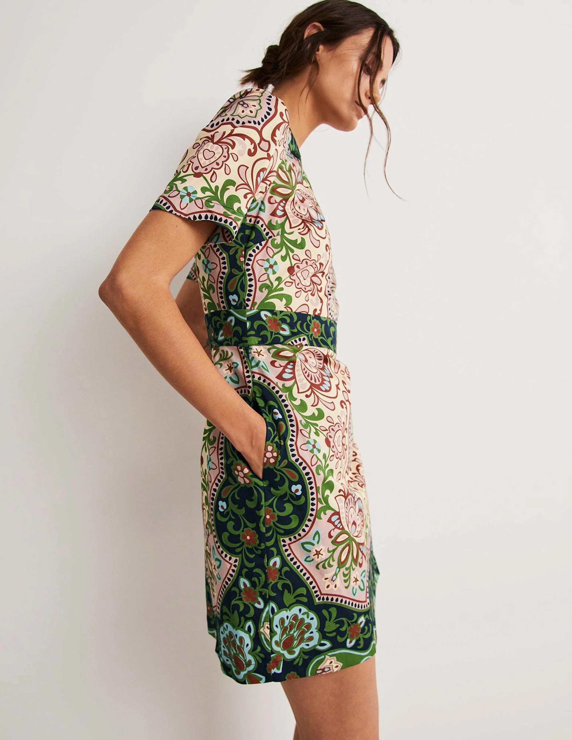 Cotton Mini Shift Dress-Multi, Ornate Garden - Image 4
