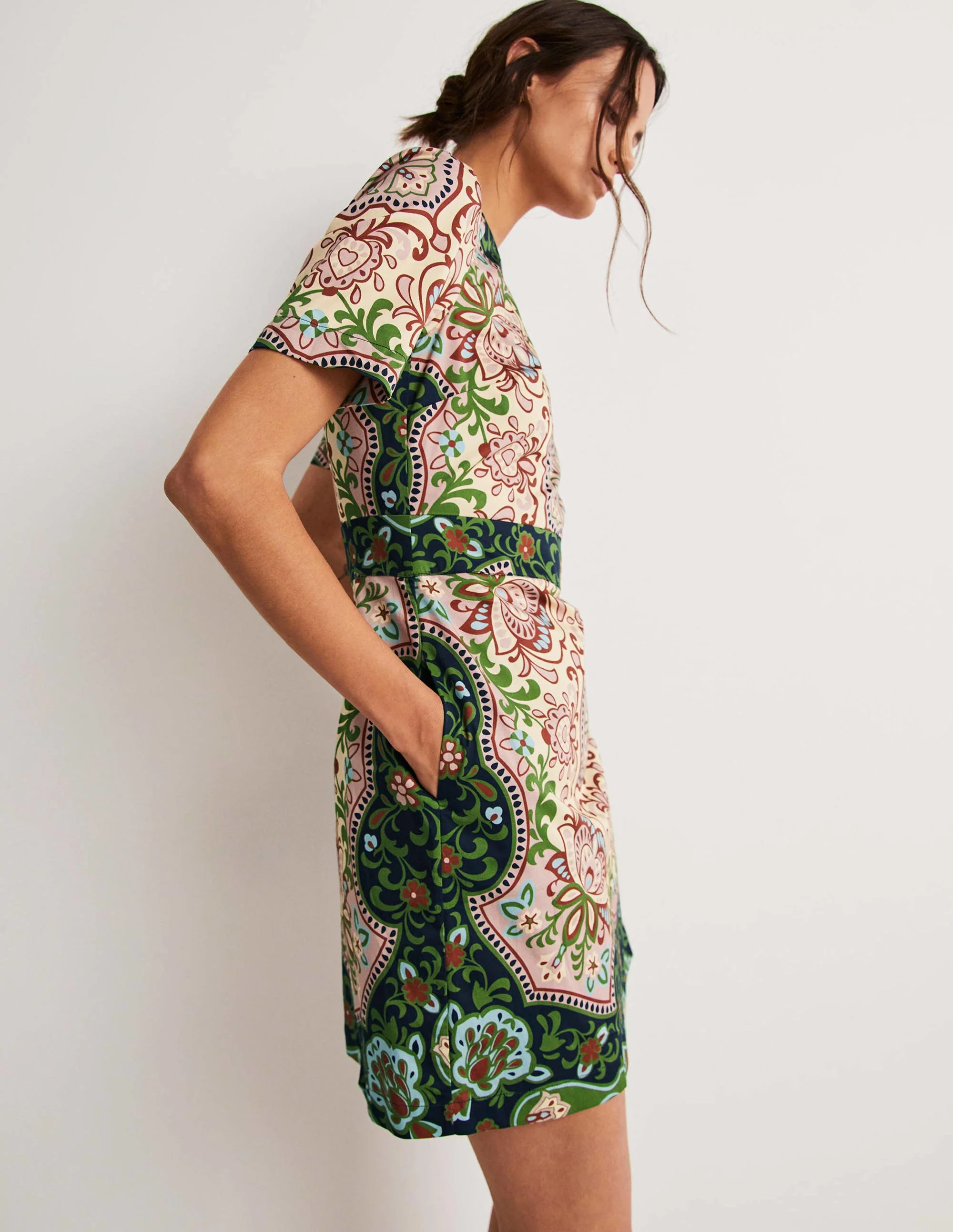 Cotton Mini Shift Dress-Multi, Ornate Garden - Image 9