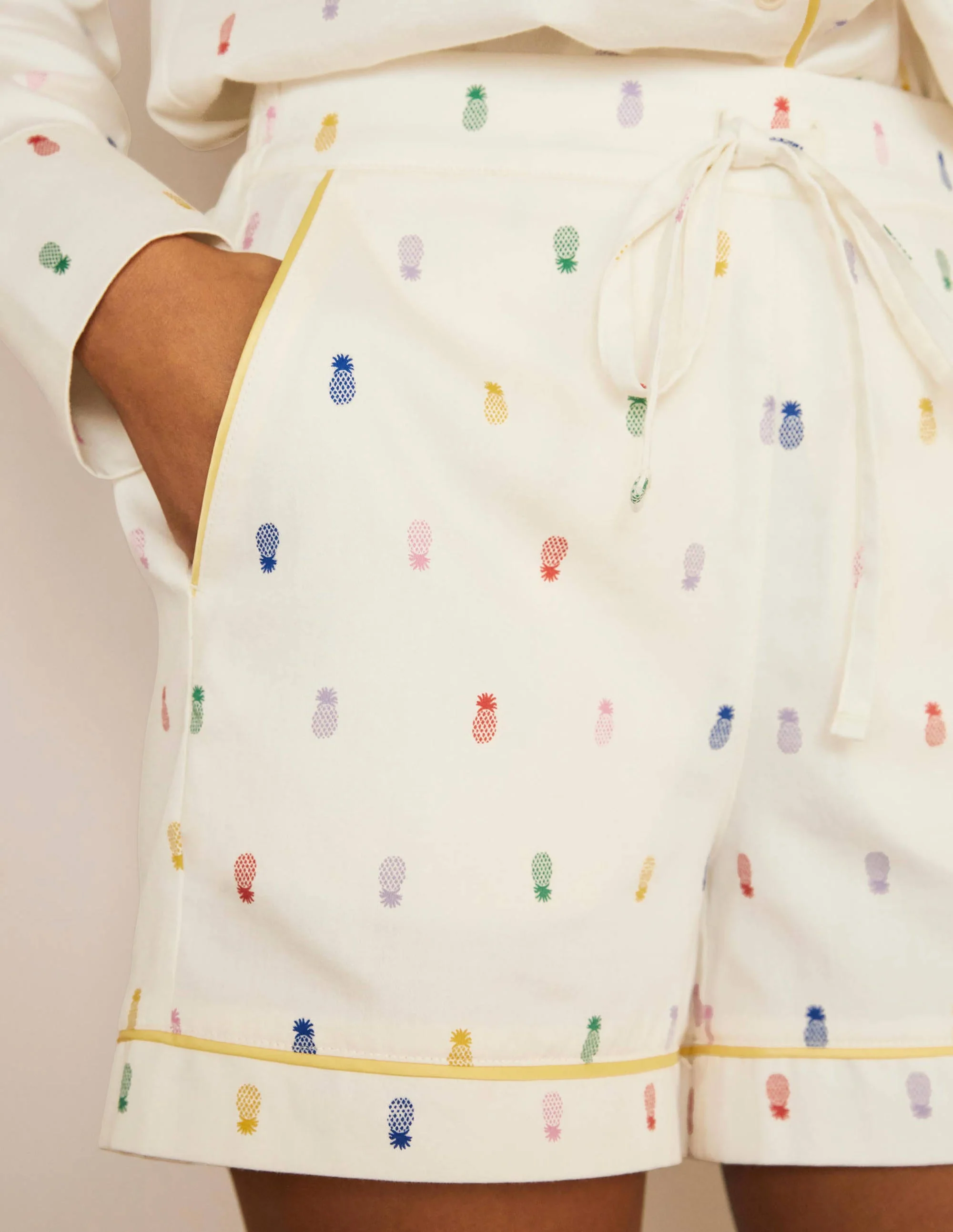 Cotton Pajama Shorts-Ivory, Pineapple Rainbow - Image 3