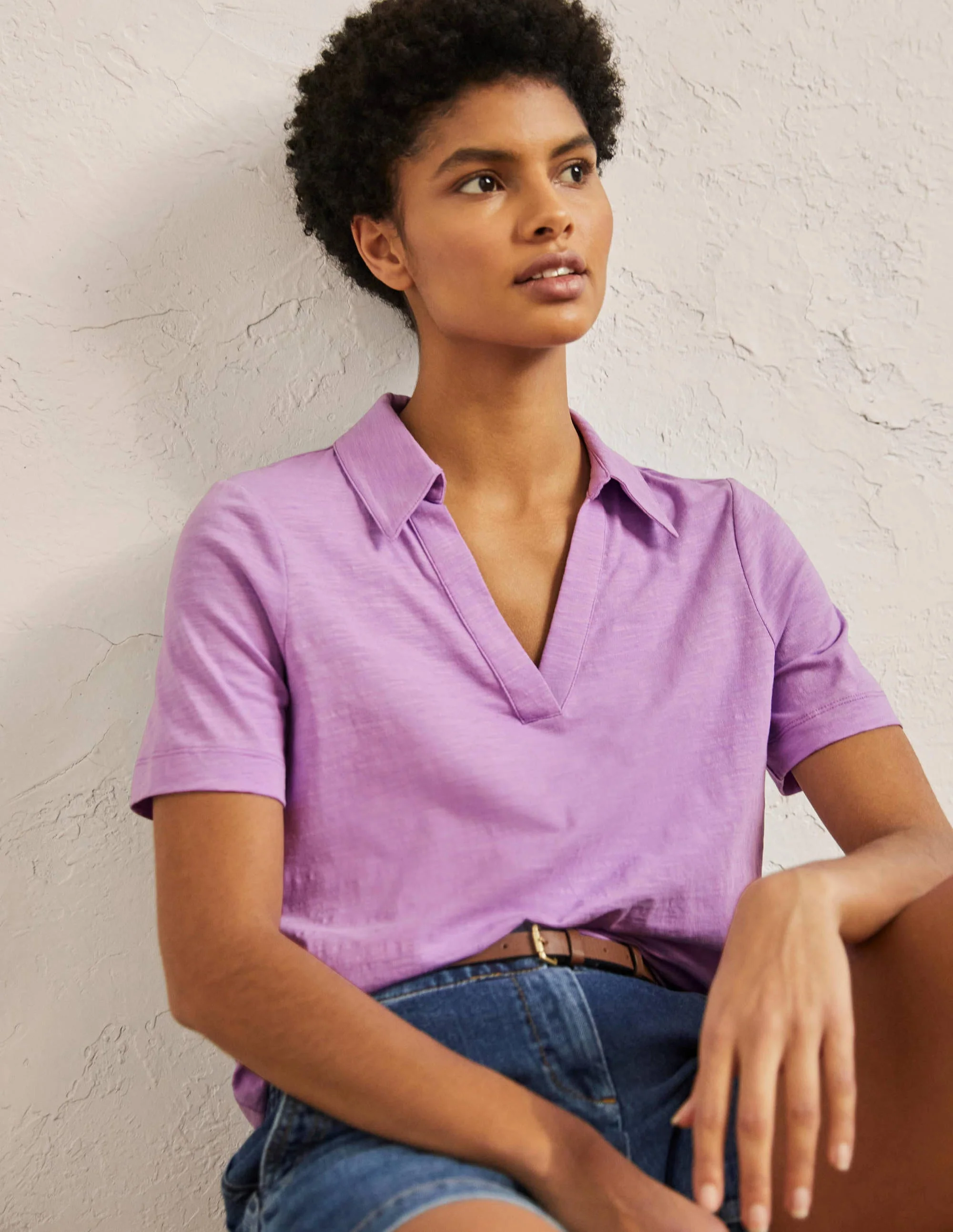 Cotton Polo Top-African Violet