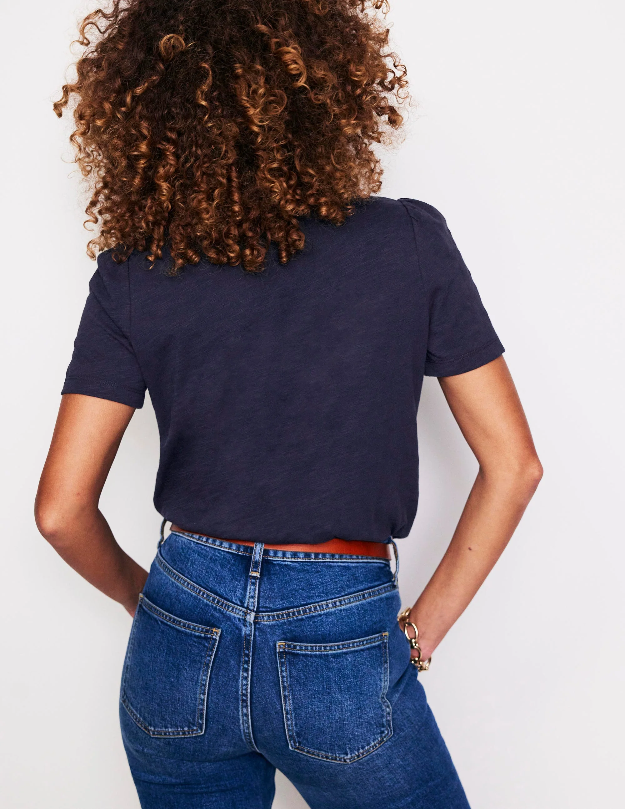 Cotton Puff Sleeve T-Shirt-Navy - Image 3