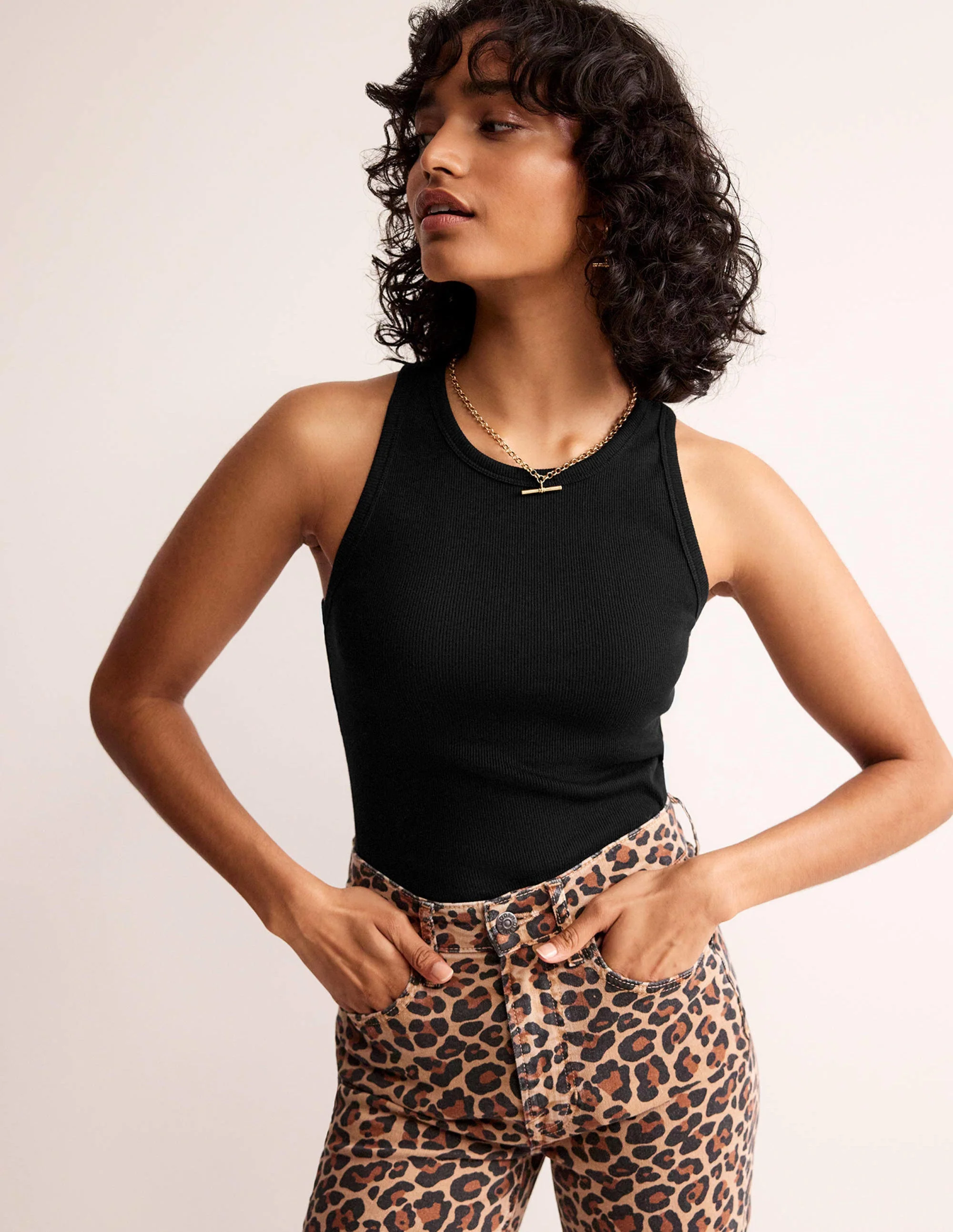 Cotton Ribbed Jersey Tank-Black