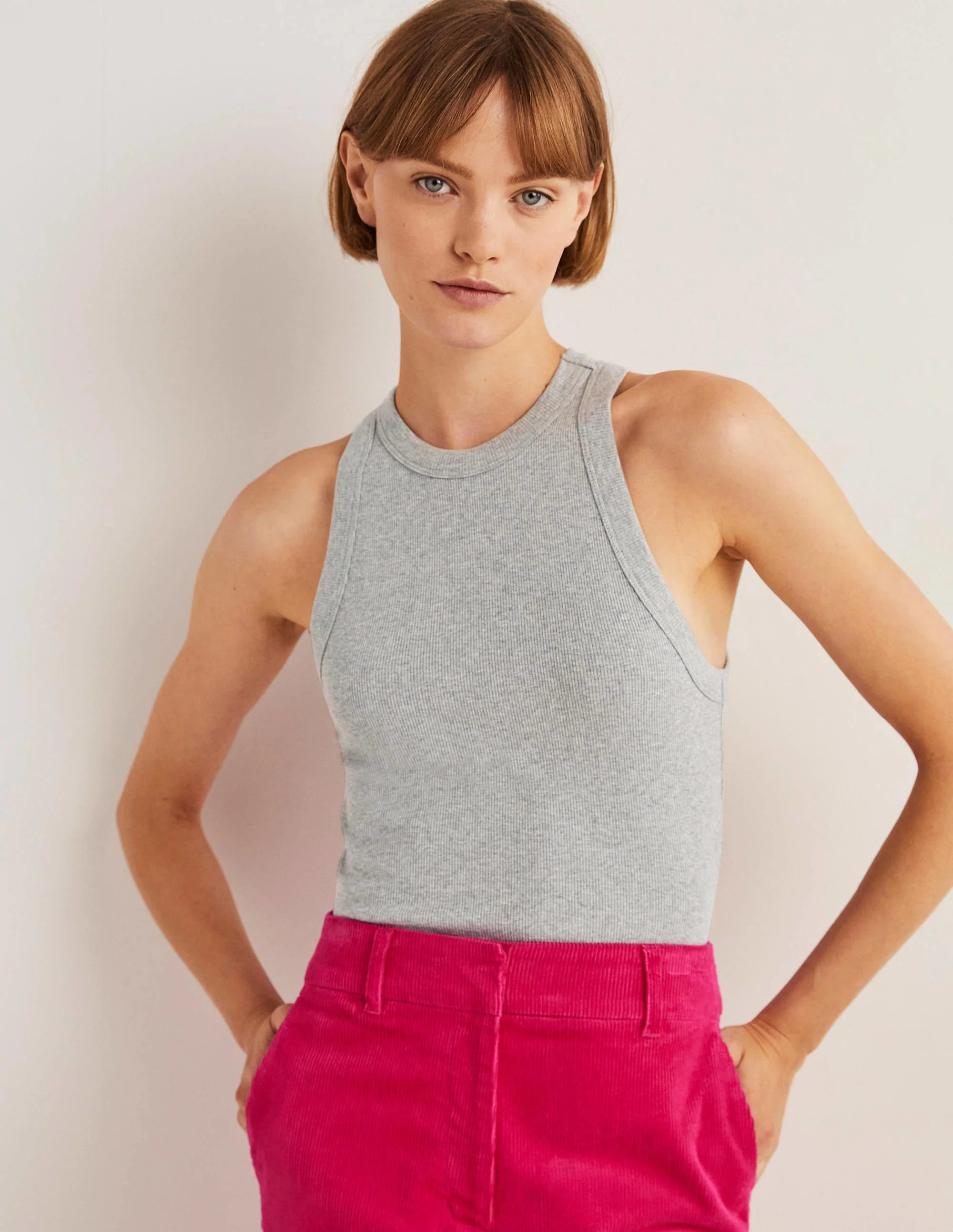 Cotton Ribbed Jersey Tank-Grey Marl