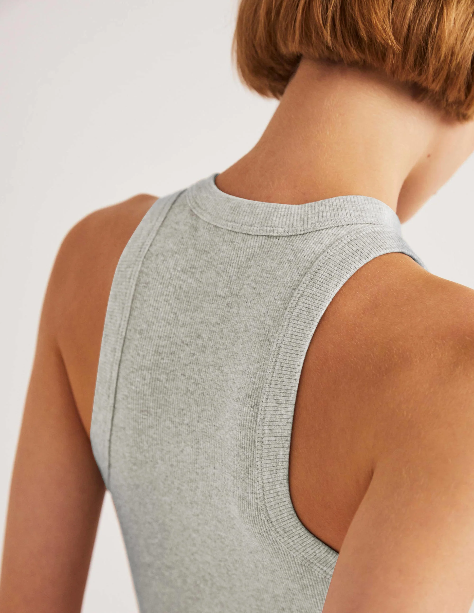 Cotton Ribbed Jersey Tank-Grey Marl - Image 2