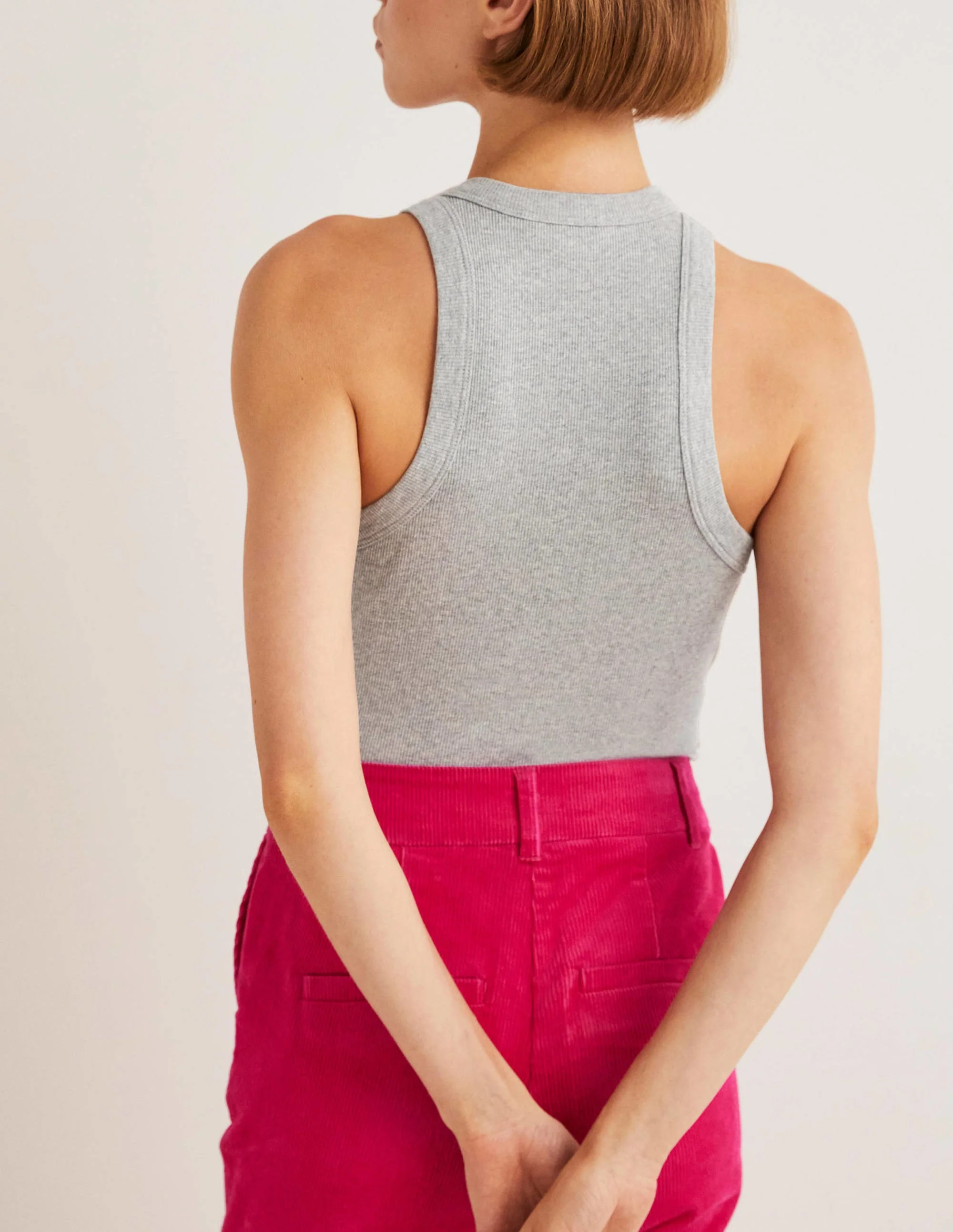 Cotton Ribbed Jersey Tank-Grey Marl - Image 3