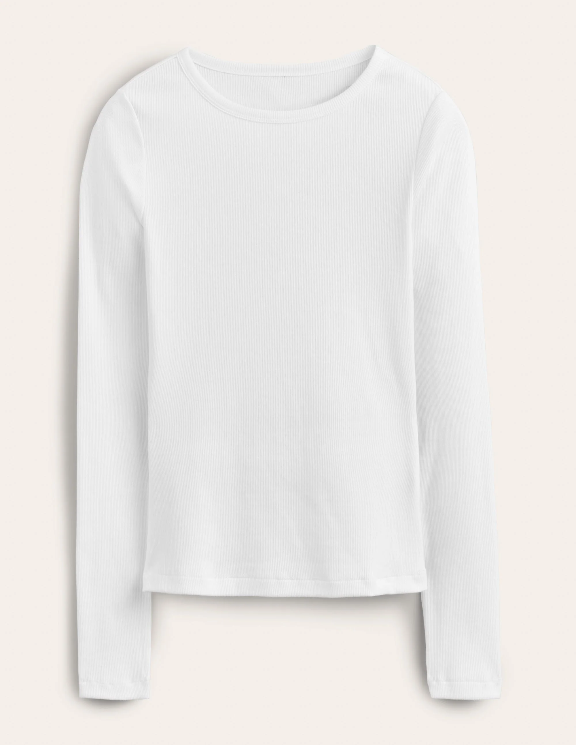 Cotton Ribbed Long Sleeve Top-White - Image 5