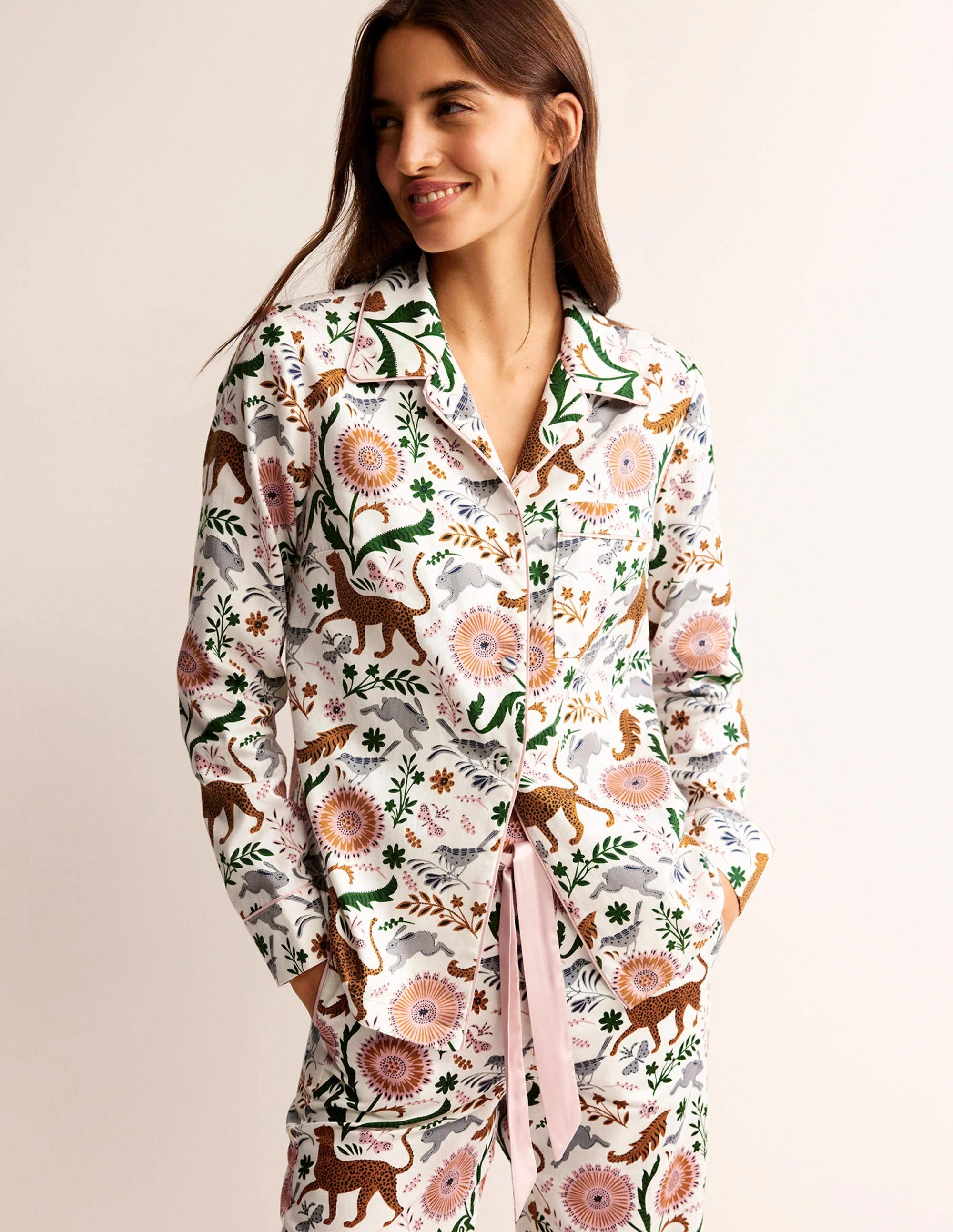 Cotton Sateen Pajama Shirt-Ivory, Janet and Friends