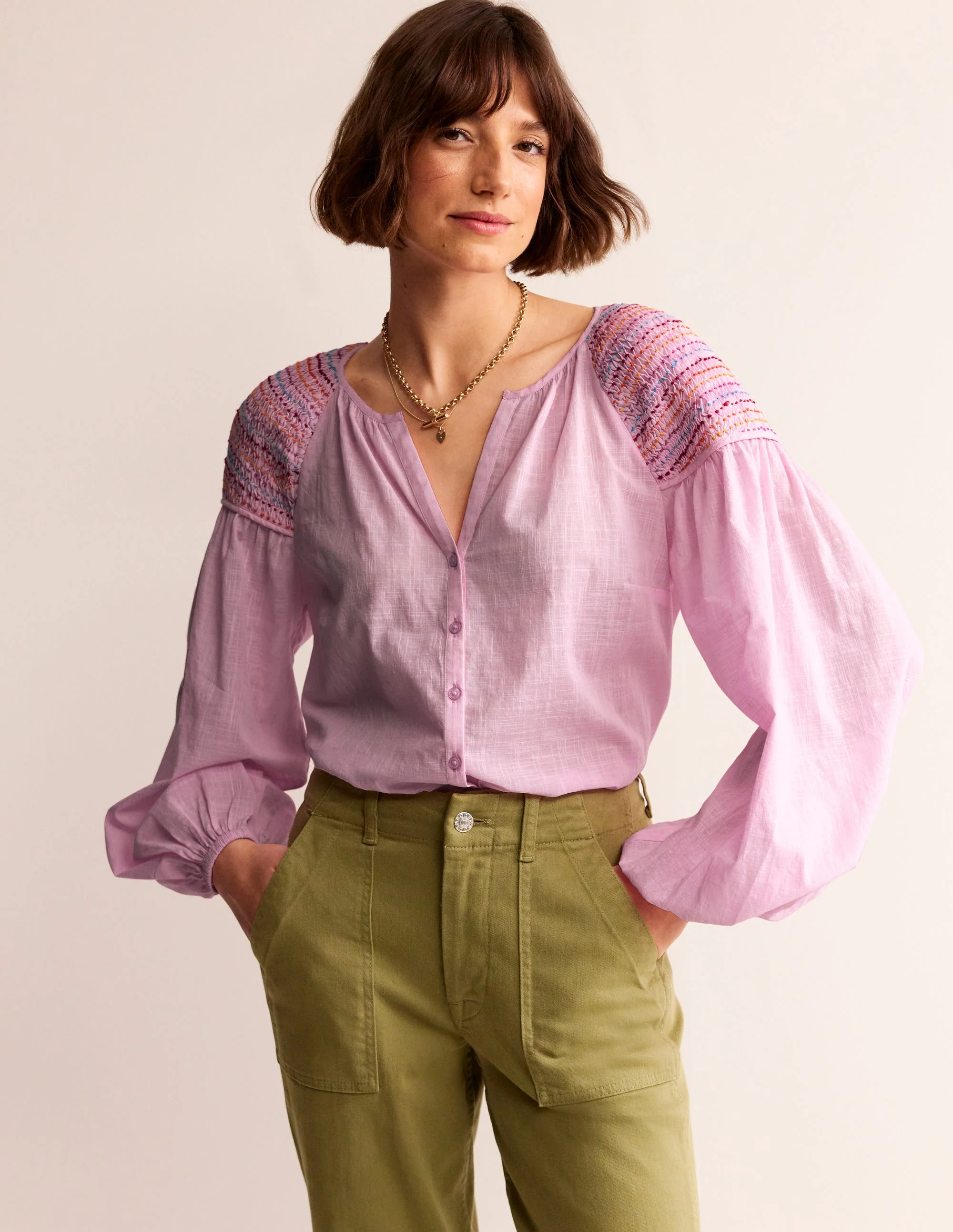 Cotton Smocked Blouse-Sweet Lilac - Image 4
