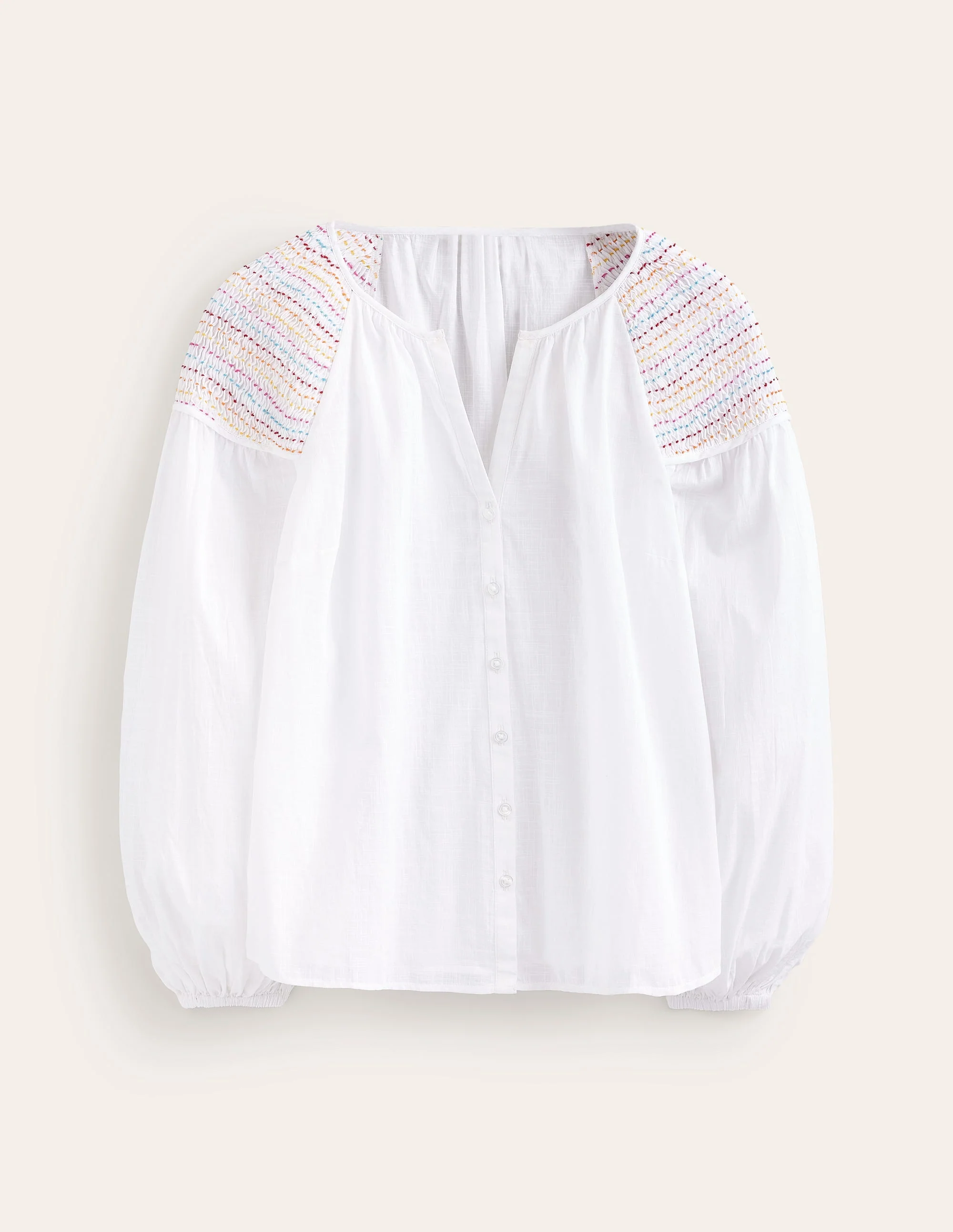 Cotton Smocked Blouse-White - Image 5