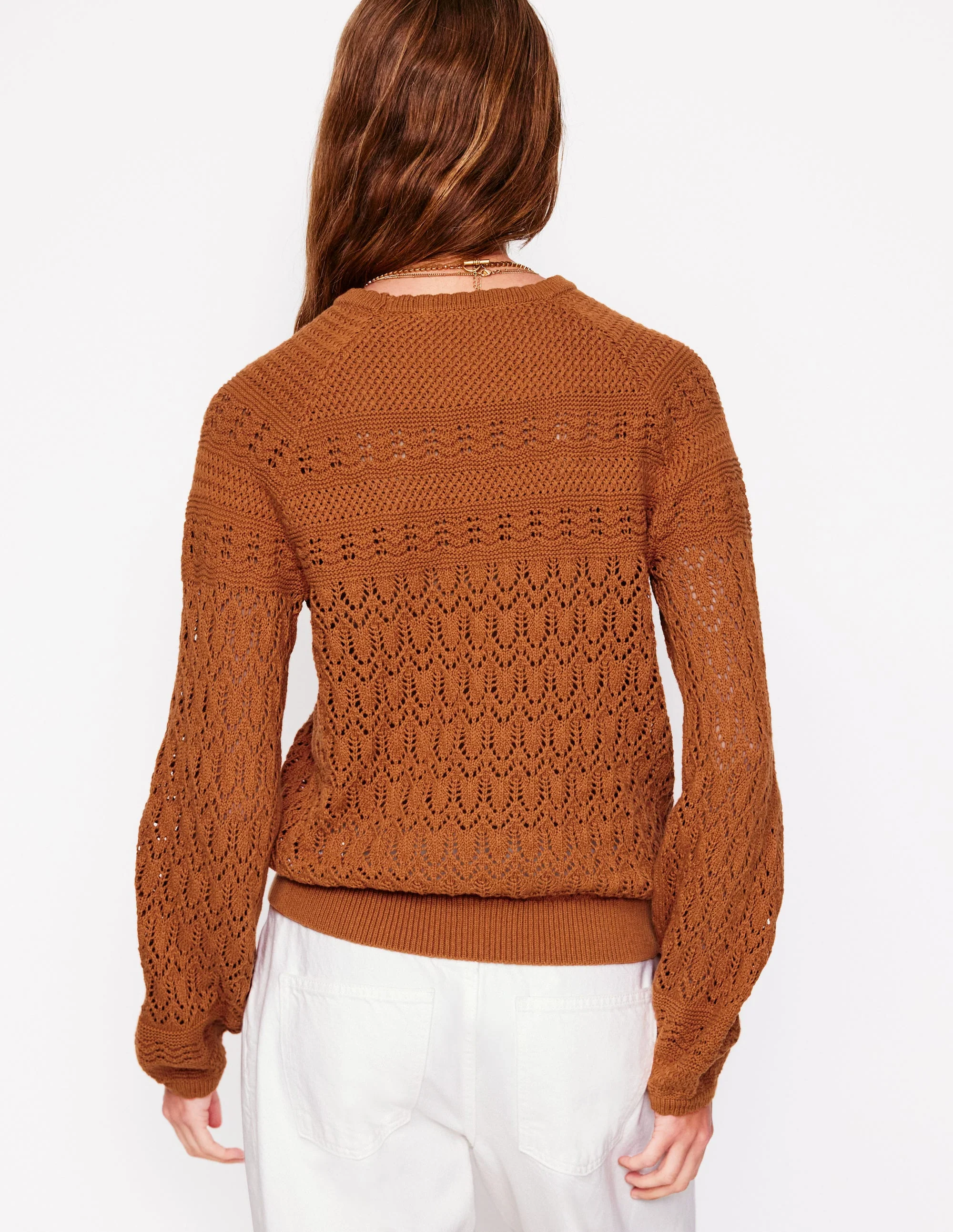 Cotton Stitch Crew Jumper-Copper Brown - Image 3