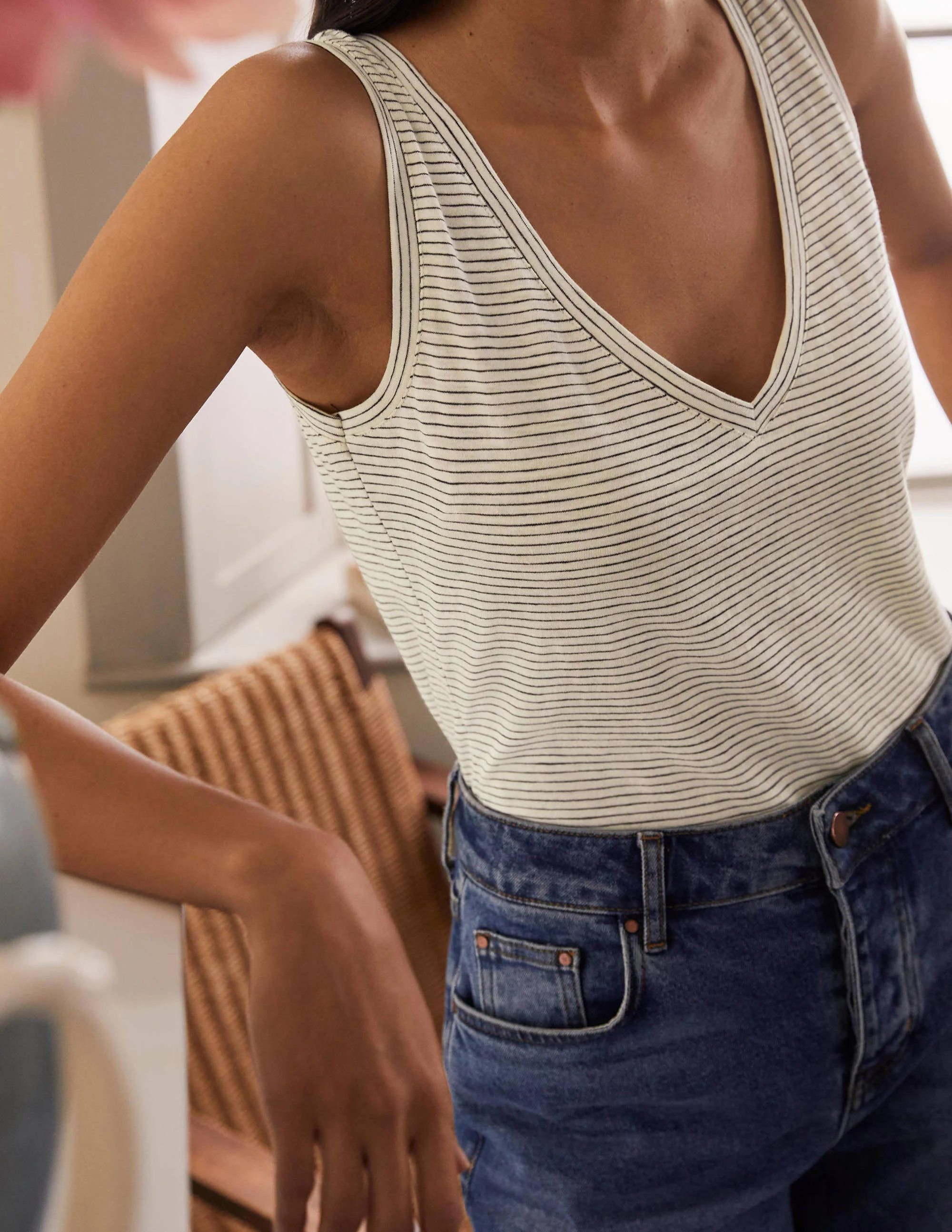 Cotton Tank Top-Ivory / Navy Stripe - Image 2