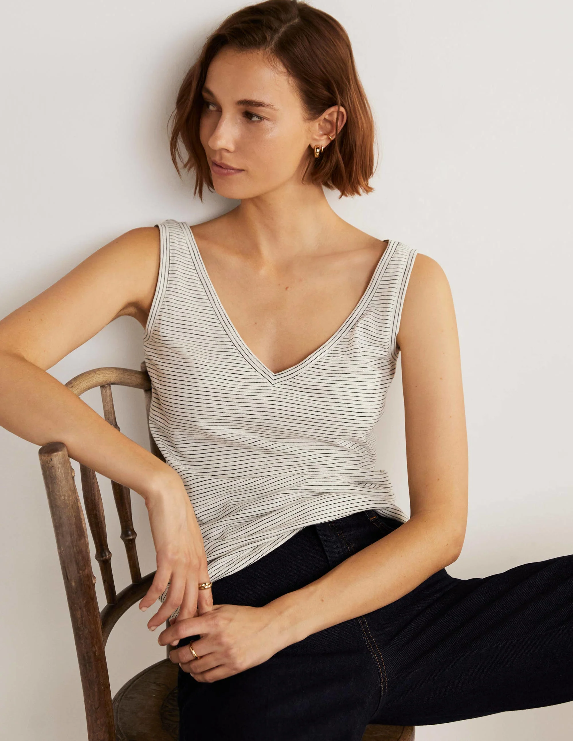 Cotton Tank Top-Ivory / Navy Stripe - Image 8