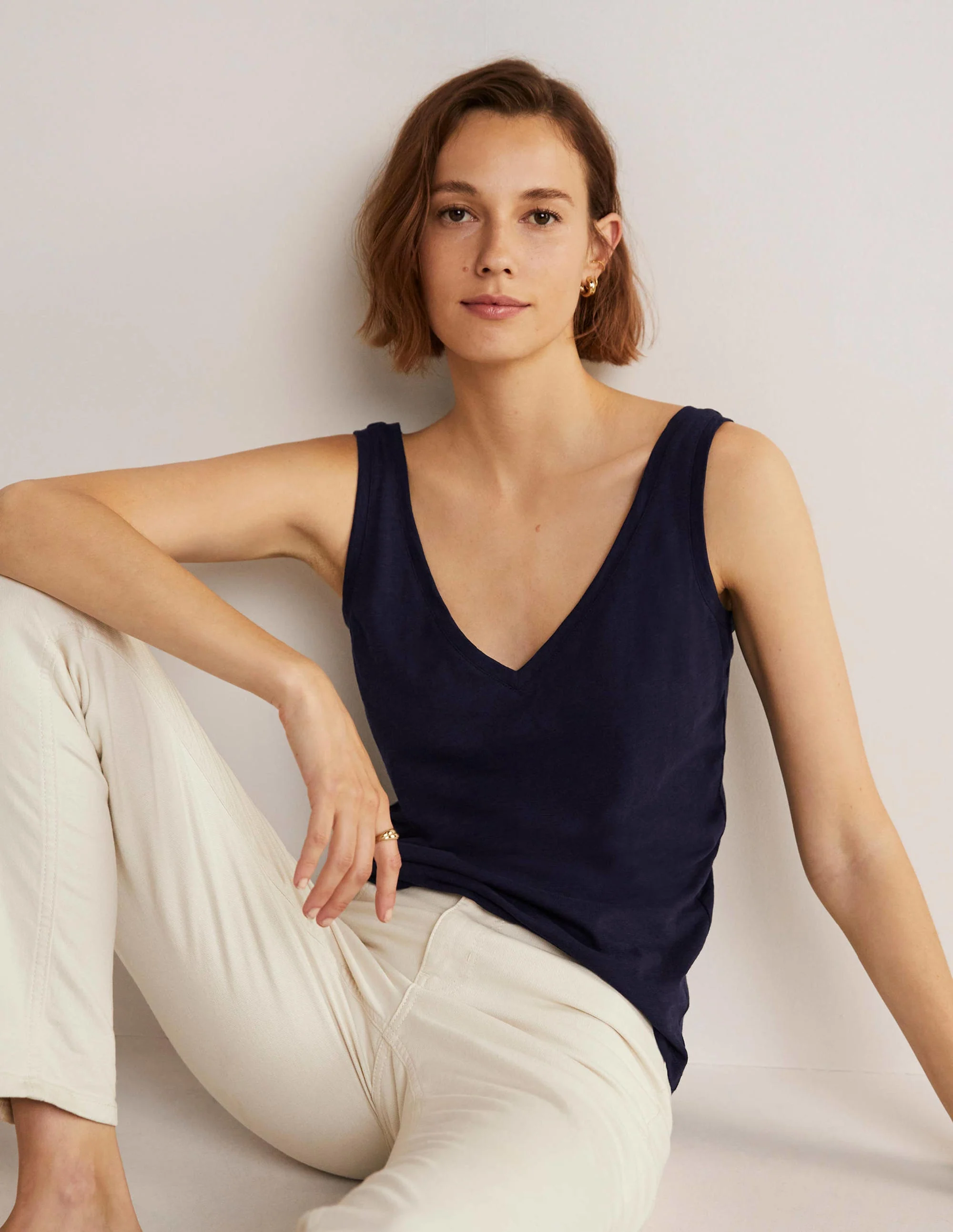 Cotton Tank Top-Navy