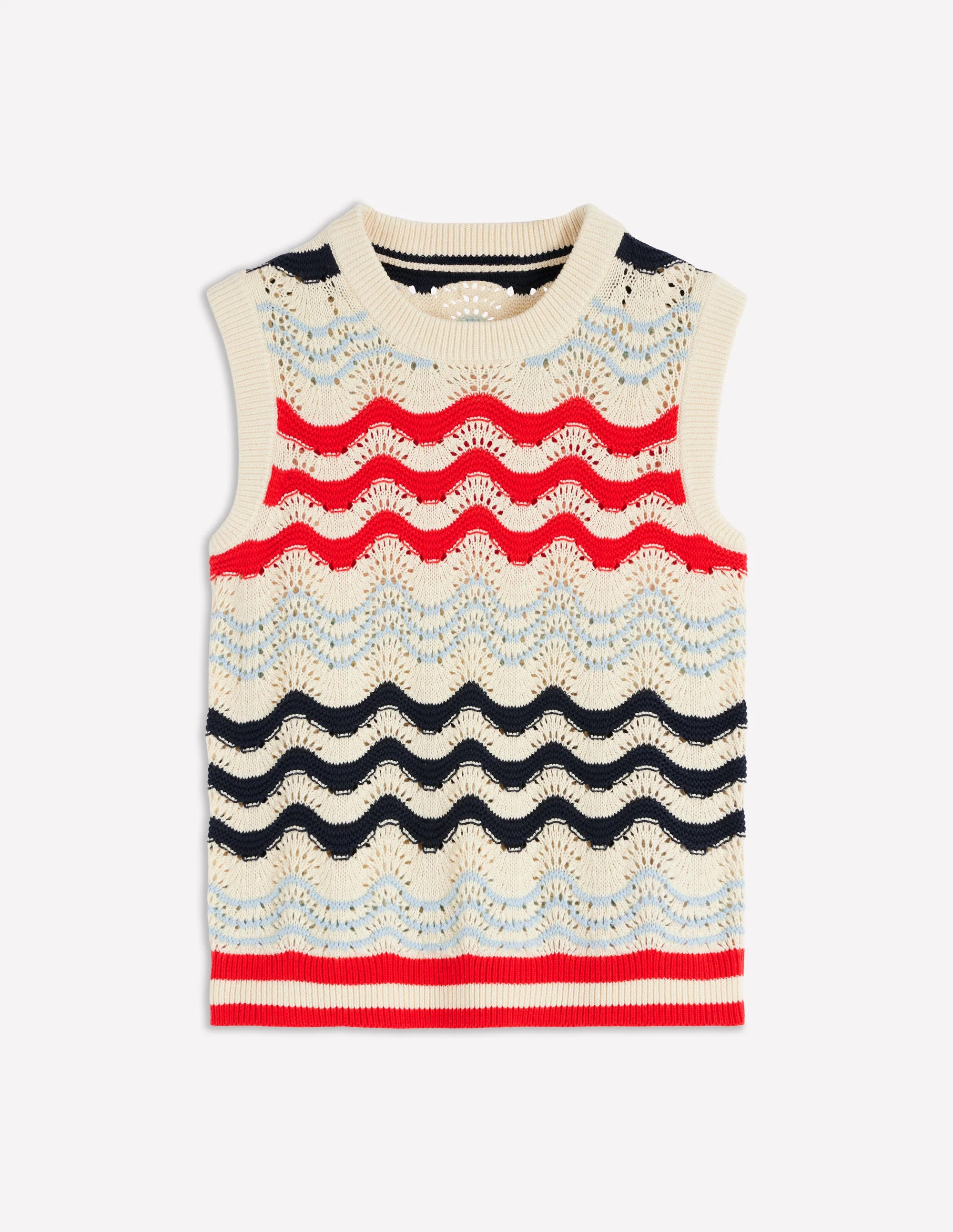 Cotton Wave Sweater Vest-Navy/ Red Textured Wave - Image 6