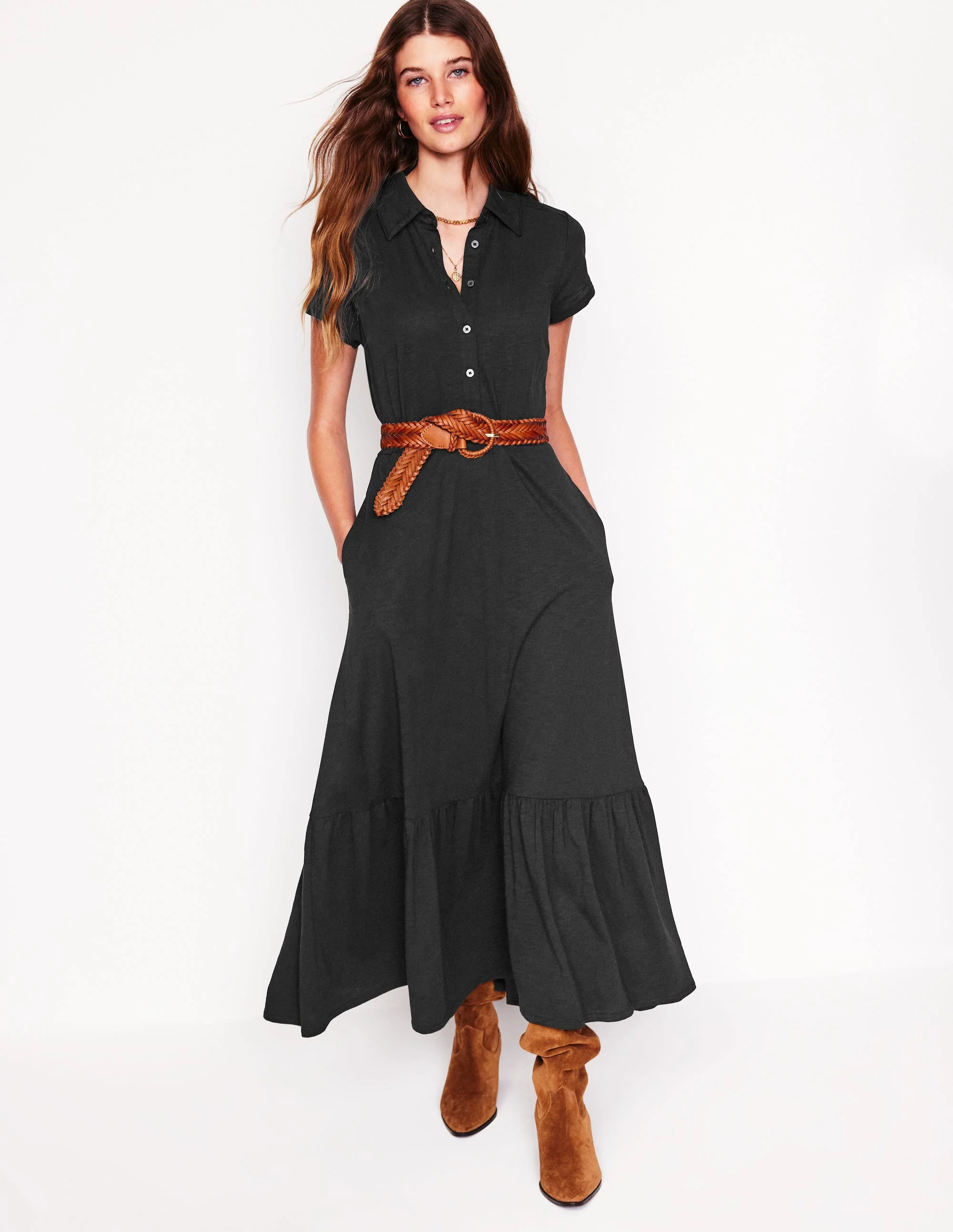 Cressida Jersey Shirt Dress-Black - Image 5
