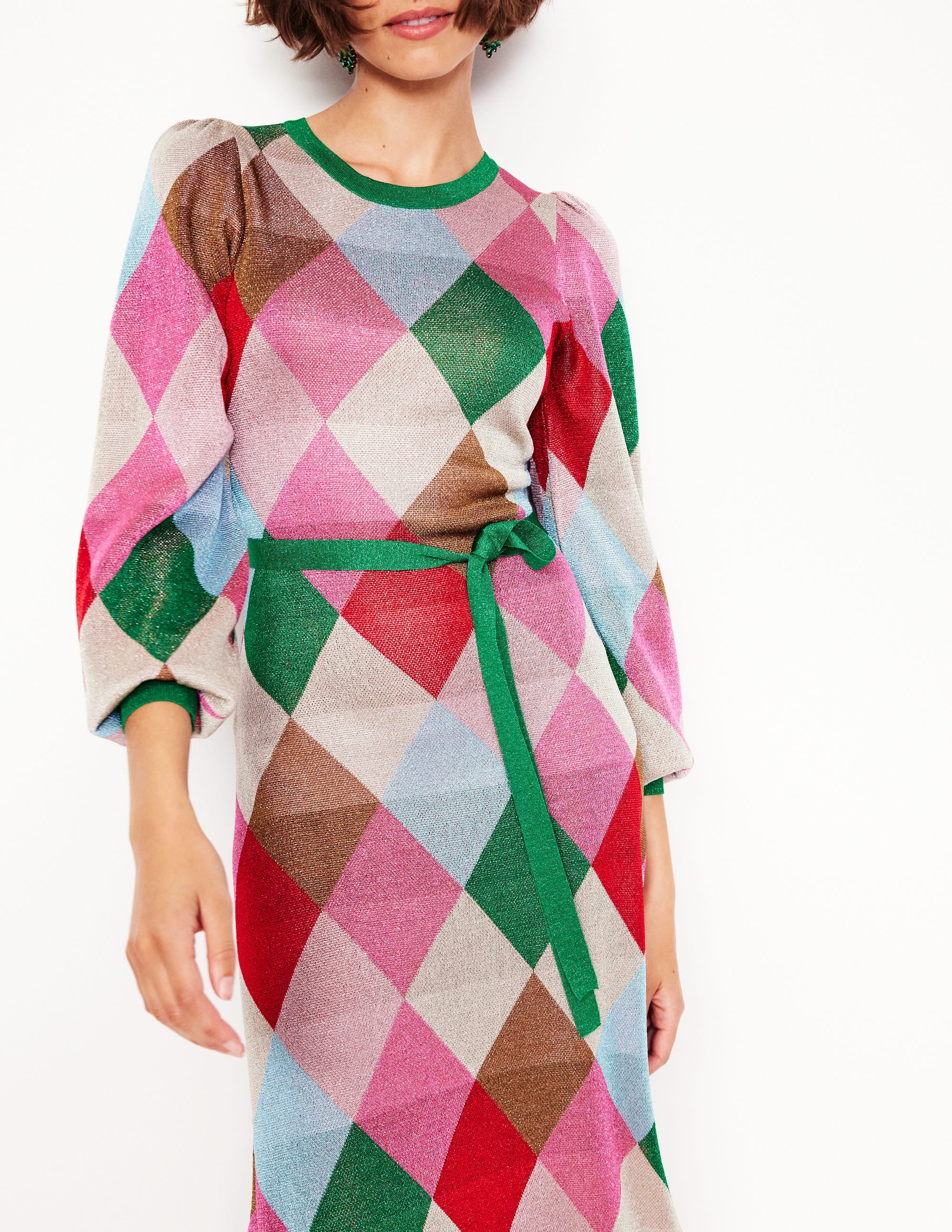 Crew Metallic Jacquard Dress-Multi, Argyle - Image 2