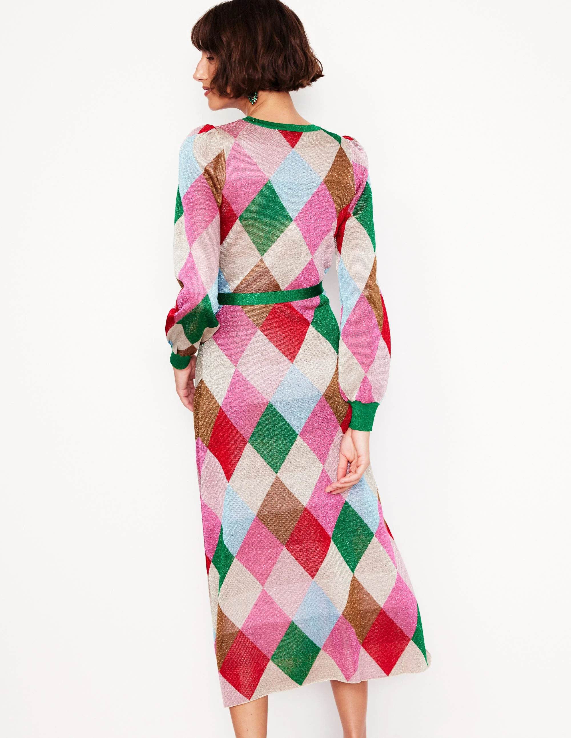Crew Metallic Jacquard Dress-Multi, Argyle - Image 3