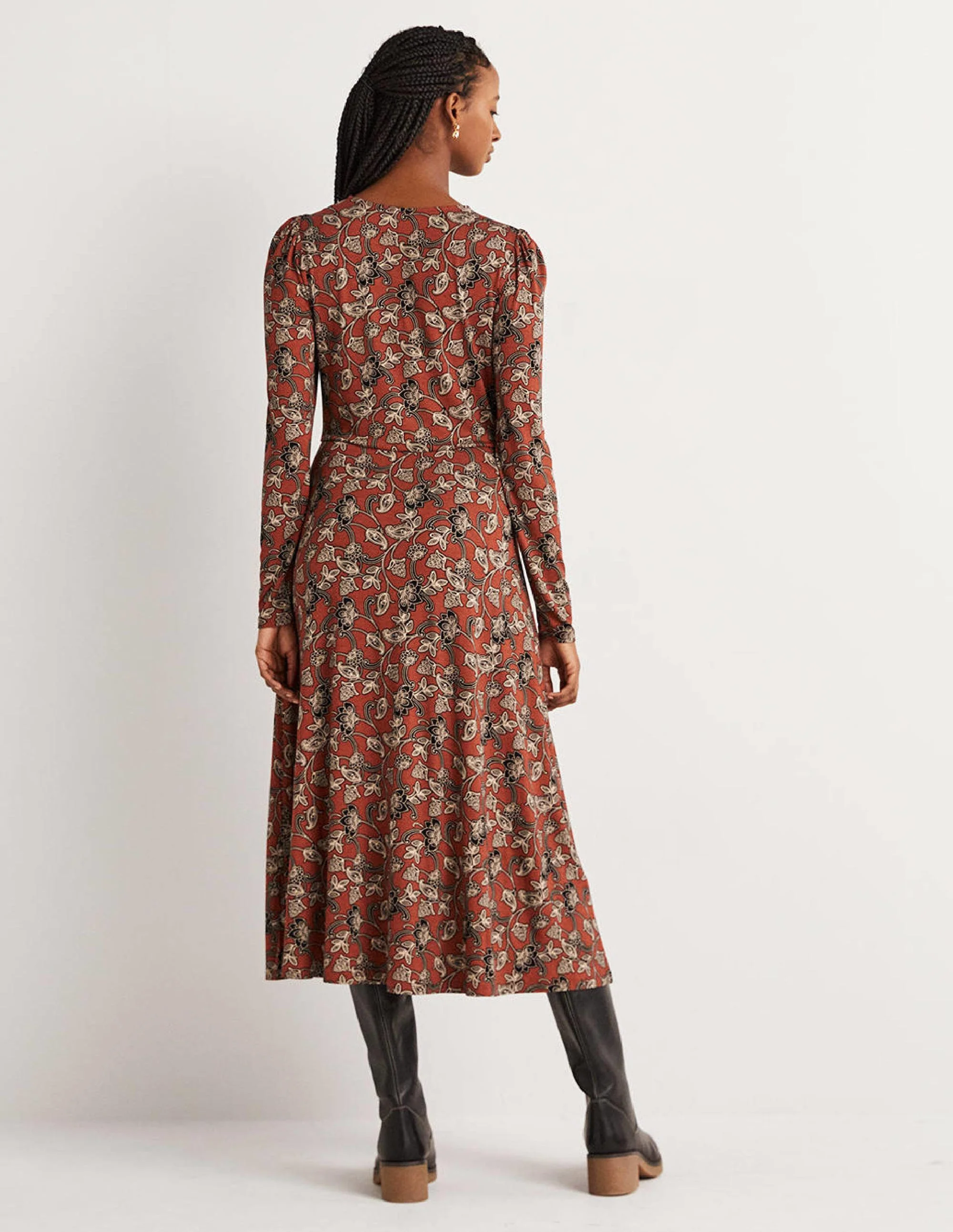 Crew Neck Jersey Midi Dress-Chili Oil, Paisley Whirl - Image 3