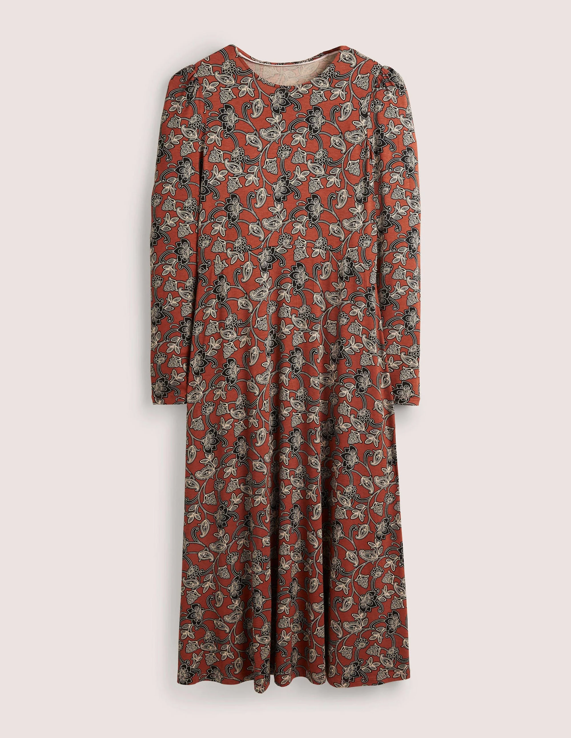 Crew Neck Jersey Midi Dress-Chili Oil, Paisley Whirl - Image 5
