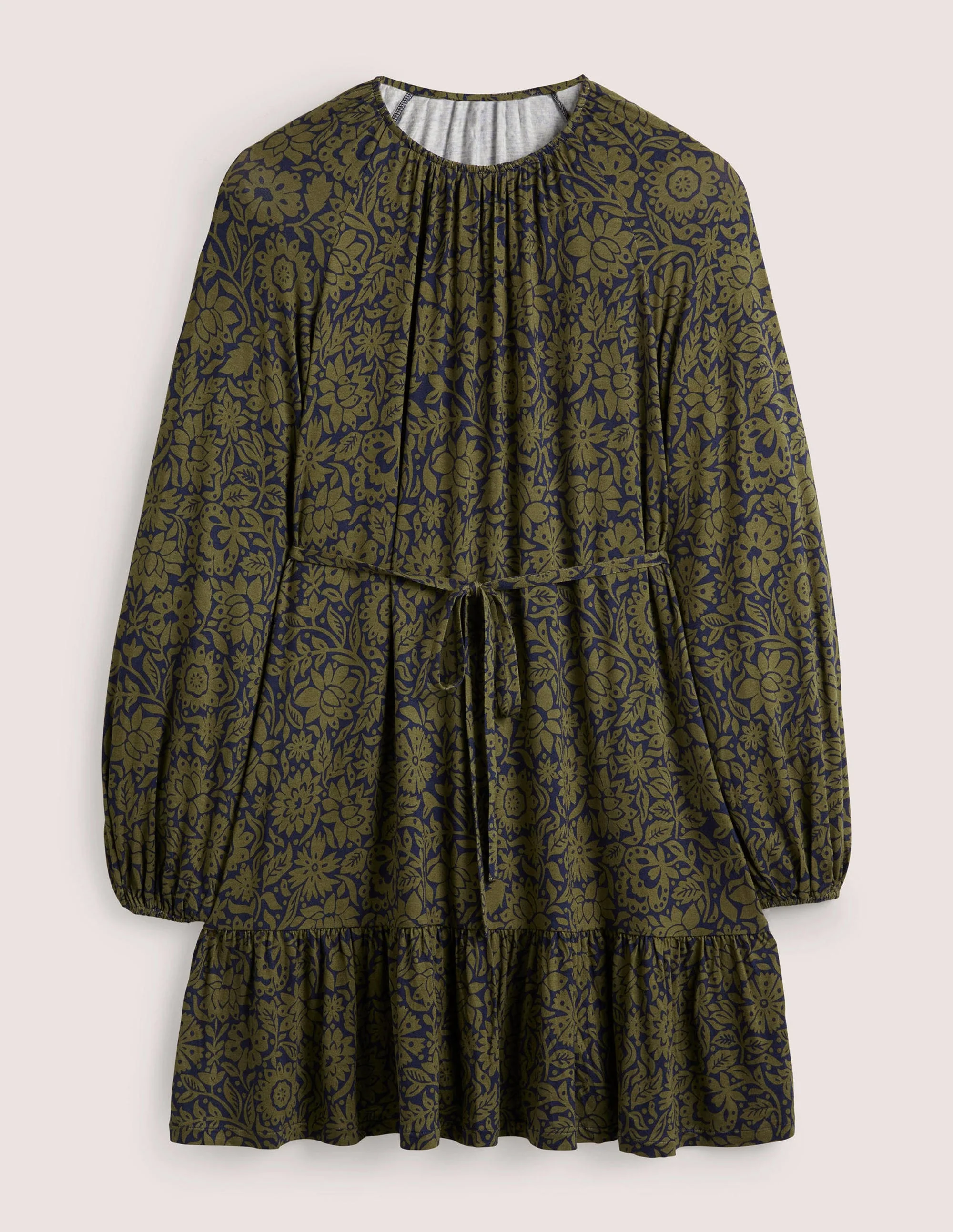 Crew Neck Jersey Mini Dress-Basil, Foliage Bloom - Image 6