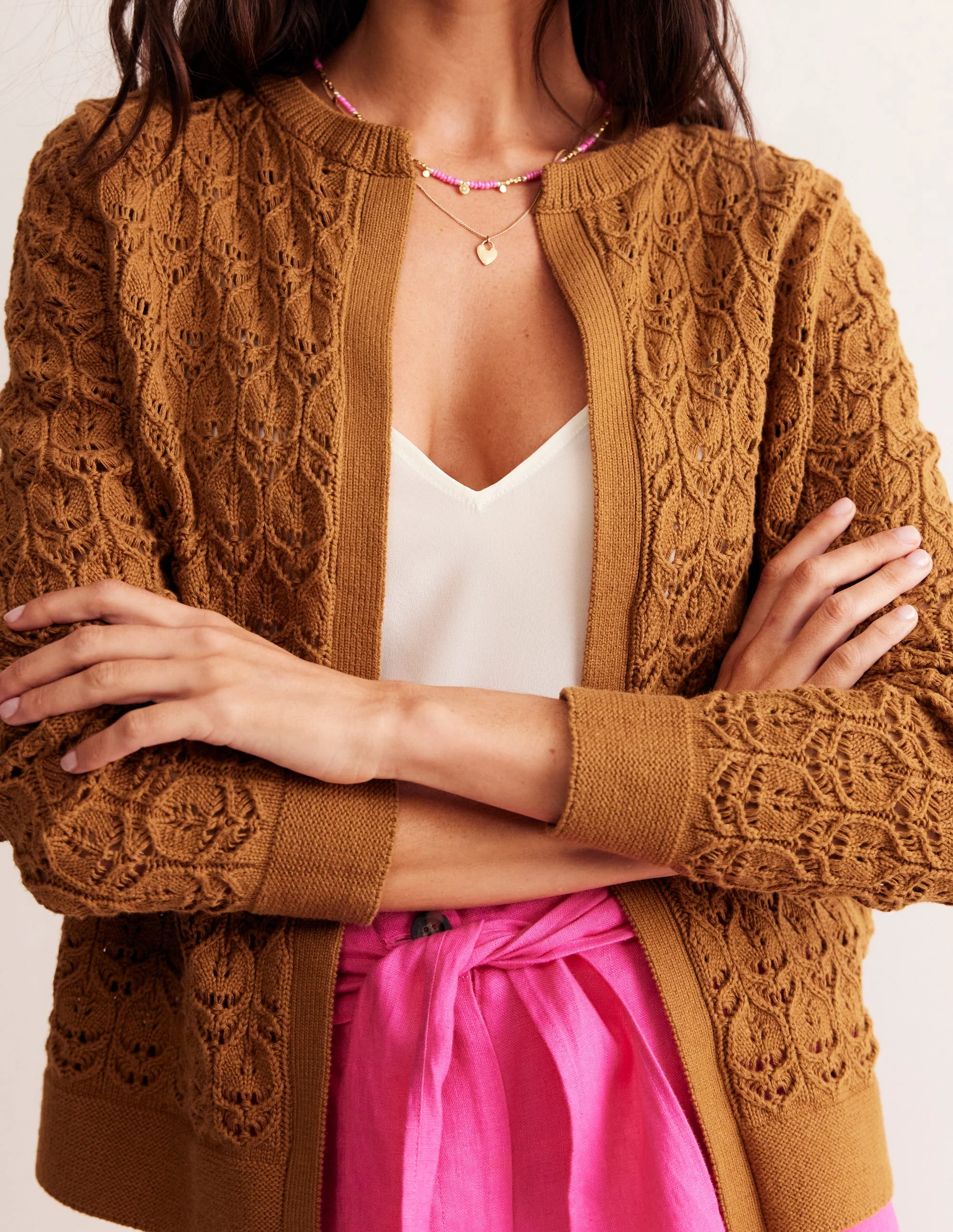 Crochet Knit Cardigan-Gingerbread Brown - Image 2