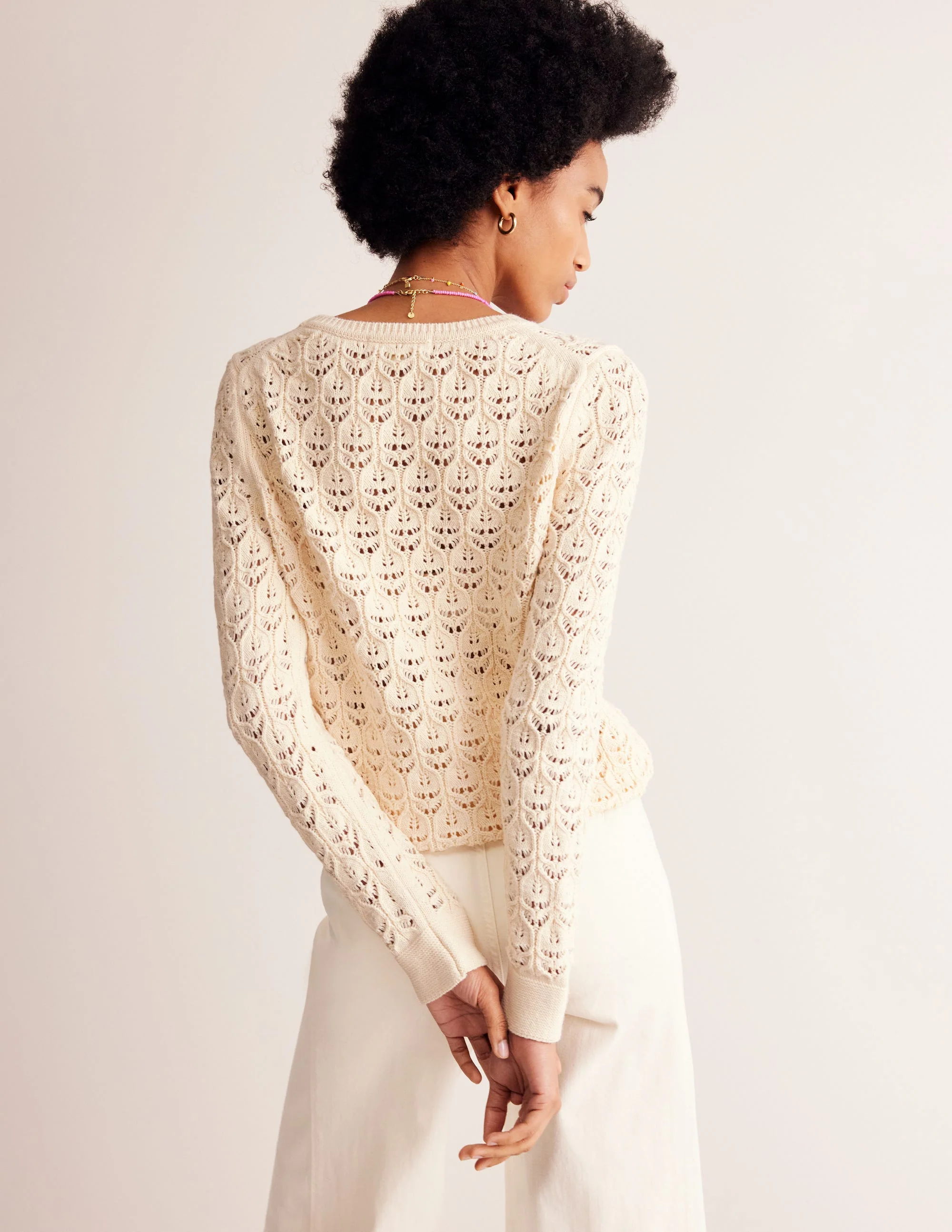 Crochet Knit Sweater-Warm Ivory - Image 3