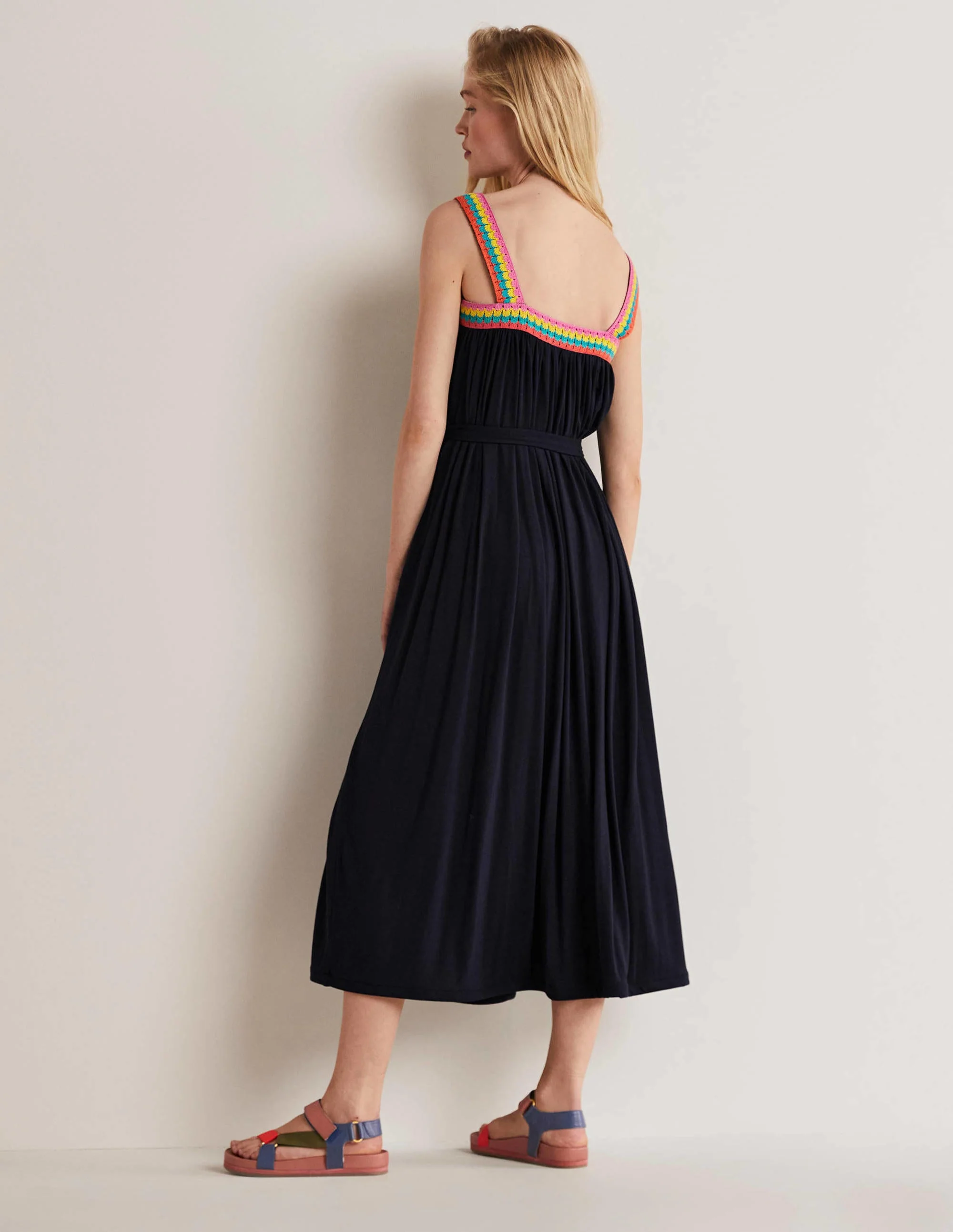 Crochet Trim Jersey Maxi Dress-Navy - Image 5