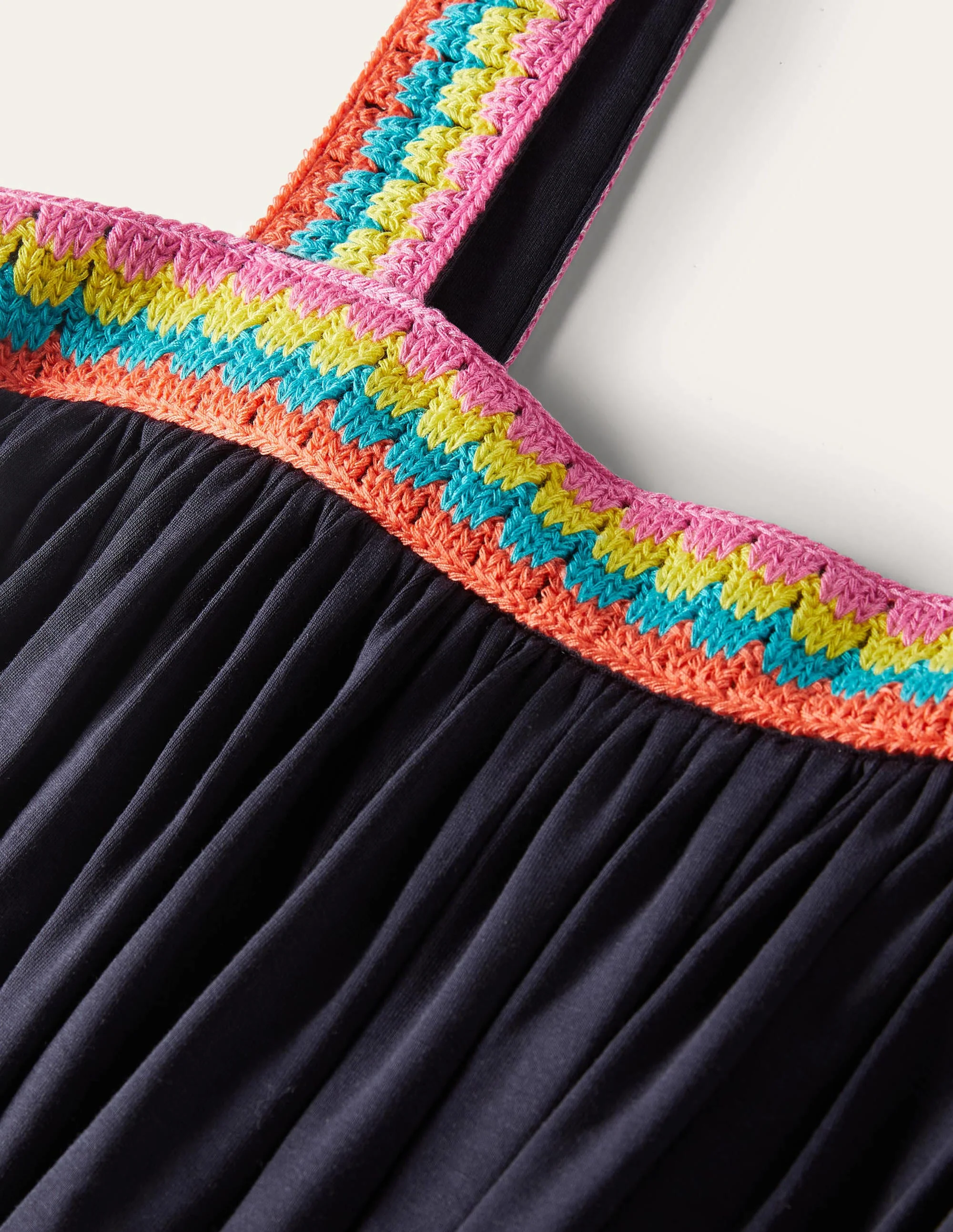 Crochet Trim Jersey Maxi Dress-Navy - Image 6