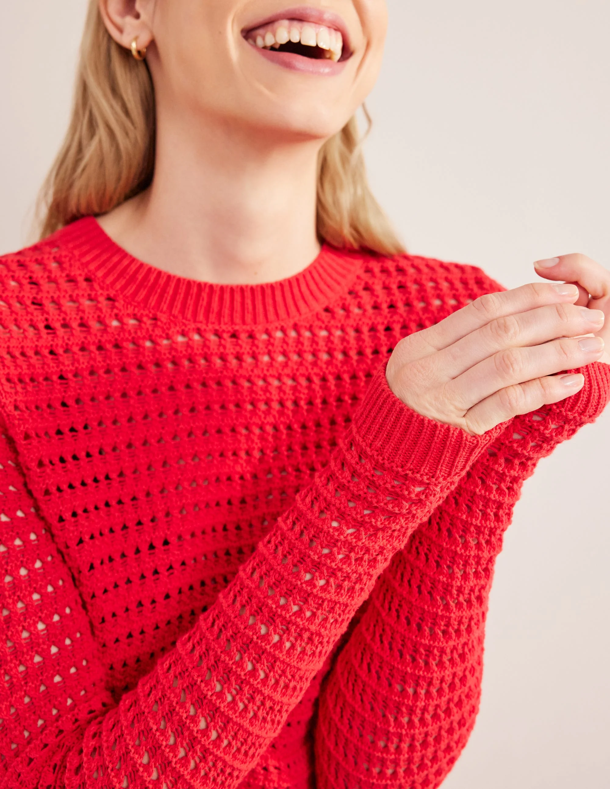Cropped Crochet Sweater-High Risk Red - Image 2