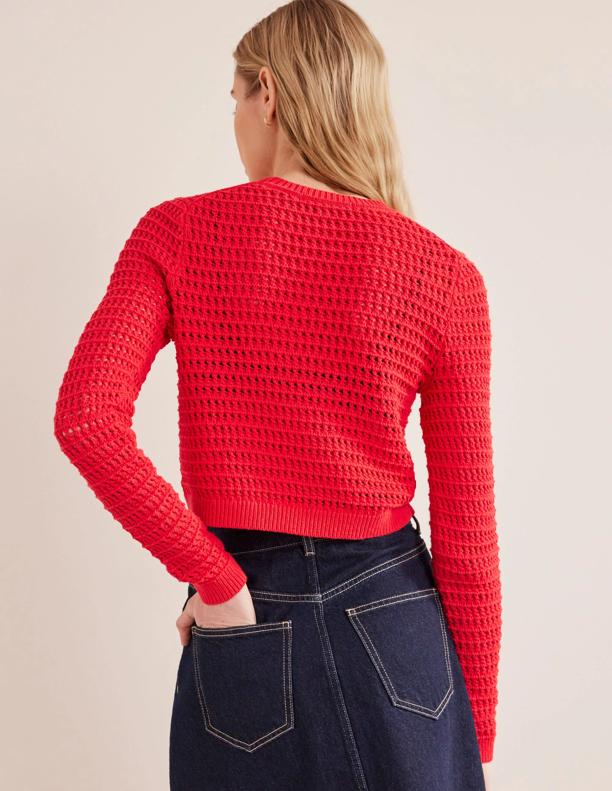 Cropped Crochet Sweater-High Risk Red - Image 3