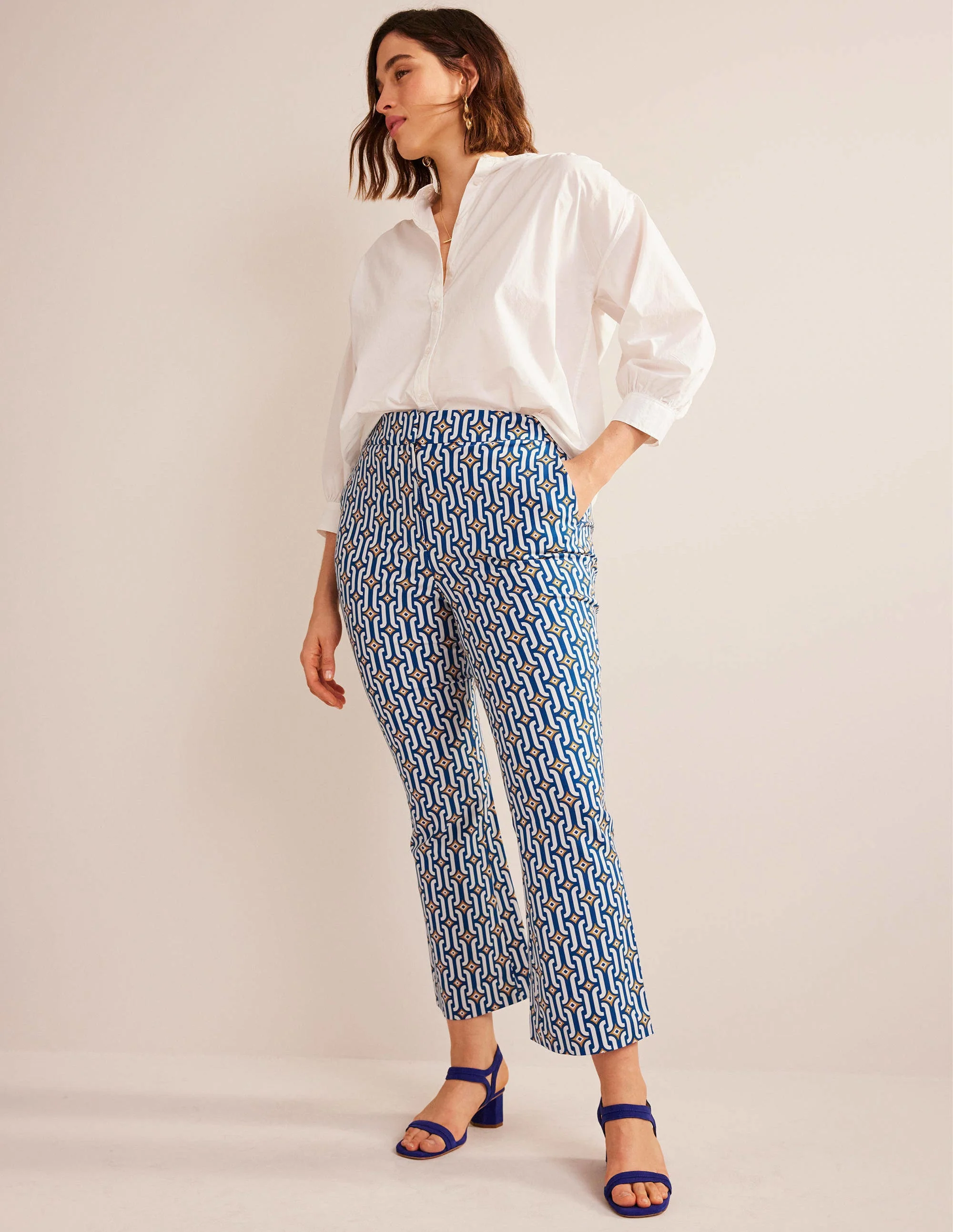 Cropped Flared Pants-Sapphire, Azure Geo - Image 6