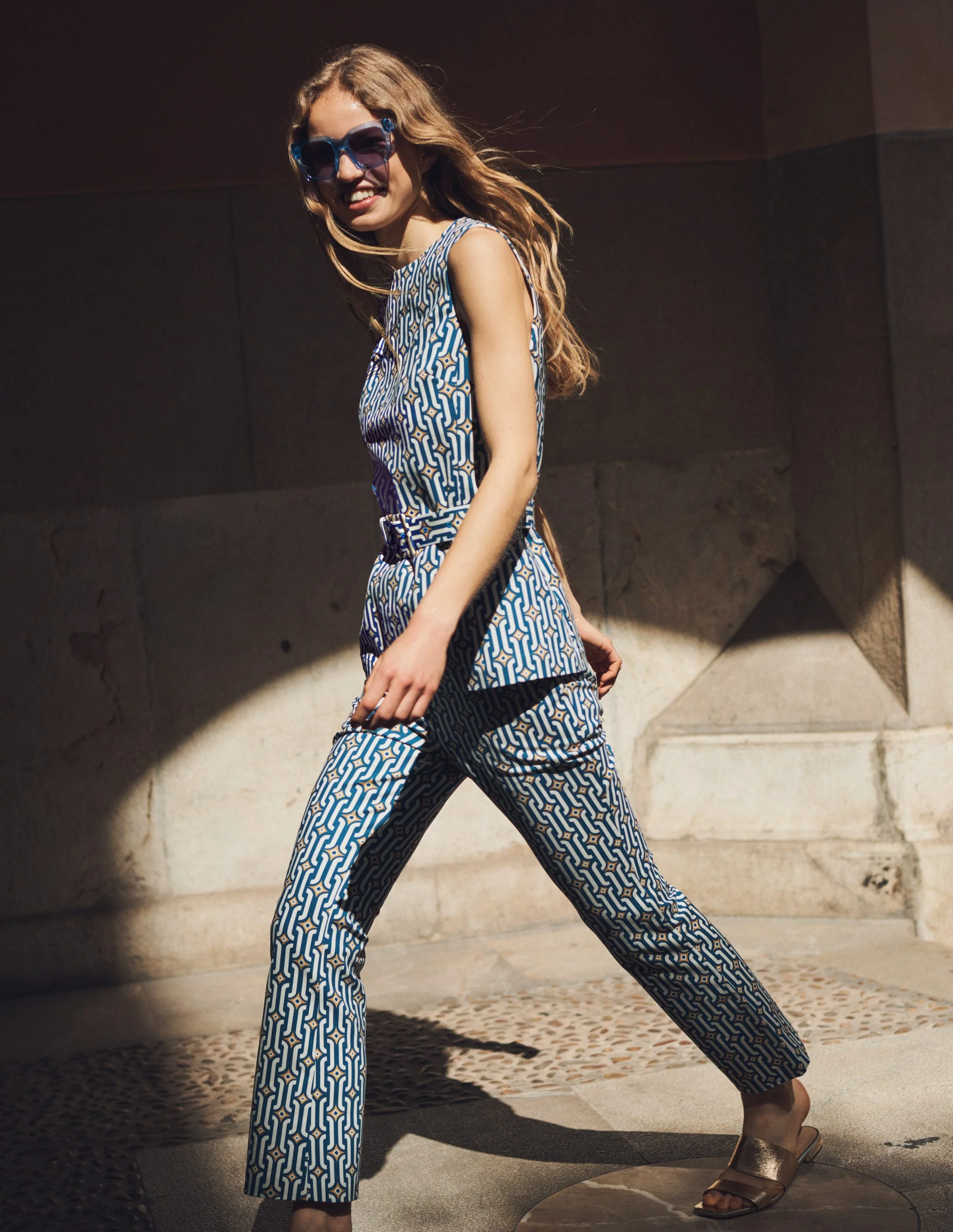 Cropped Flared Pants-Sapphire, Azure Geo - Image 8