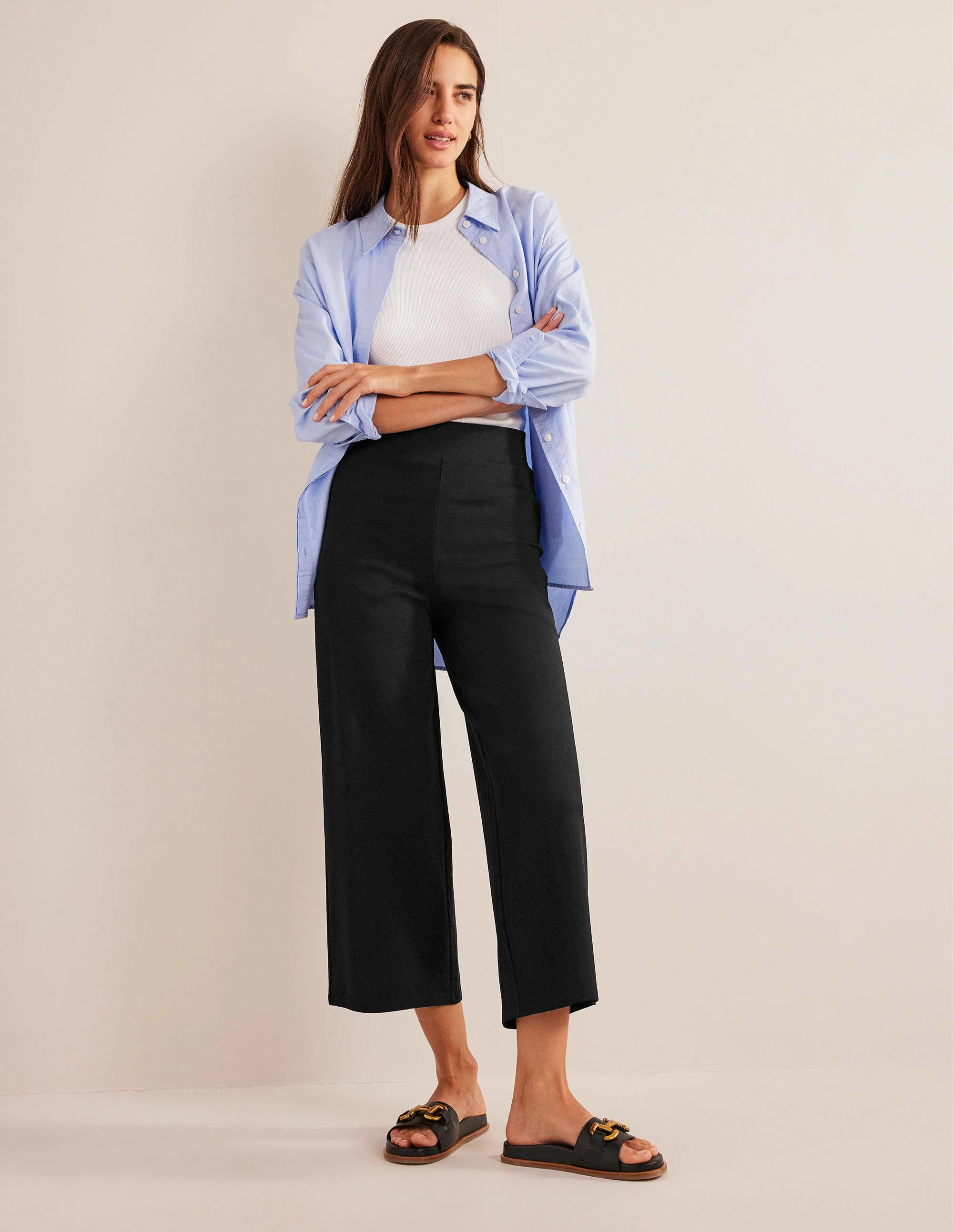 Cropped Jersey Pants-Black