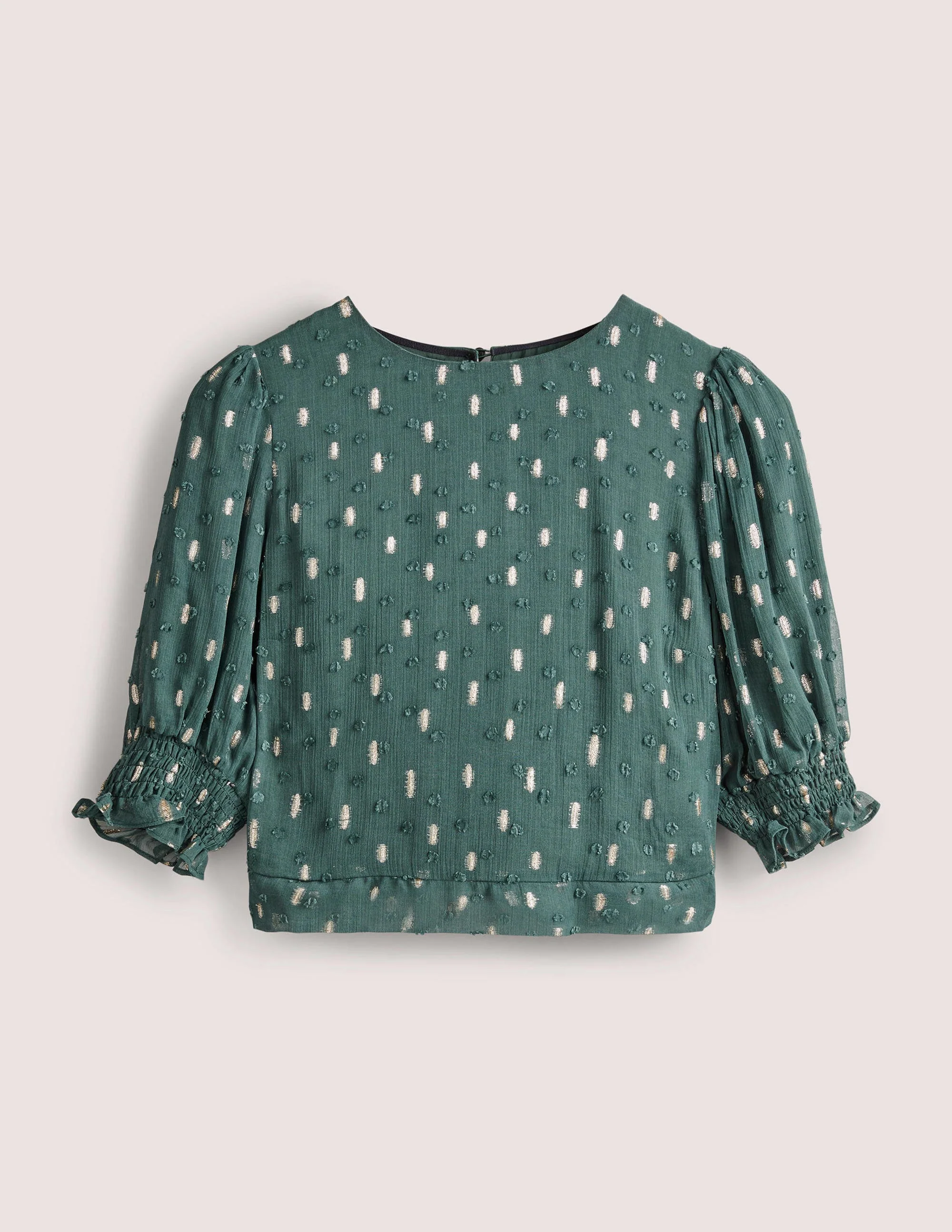 Cropped Metallic Smocked Top-Deep Forest and Gold Clip - Image 6
