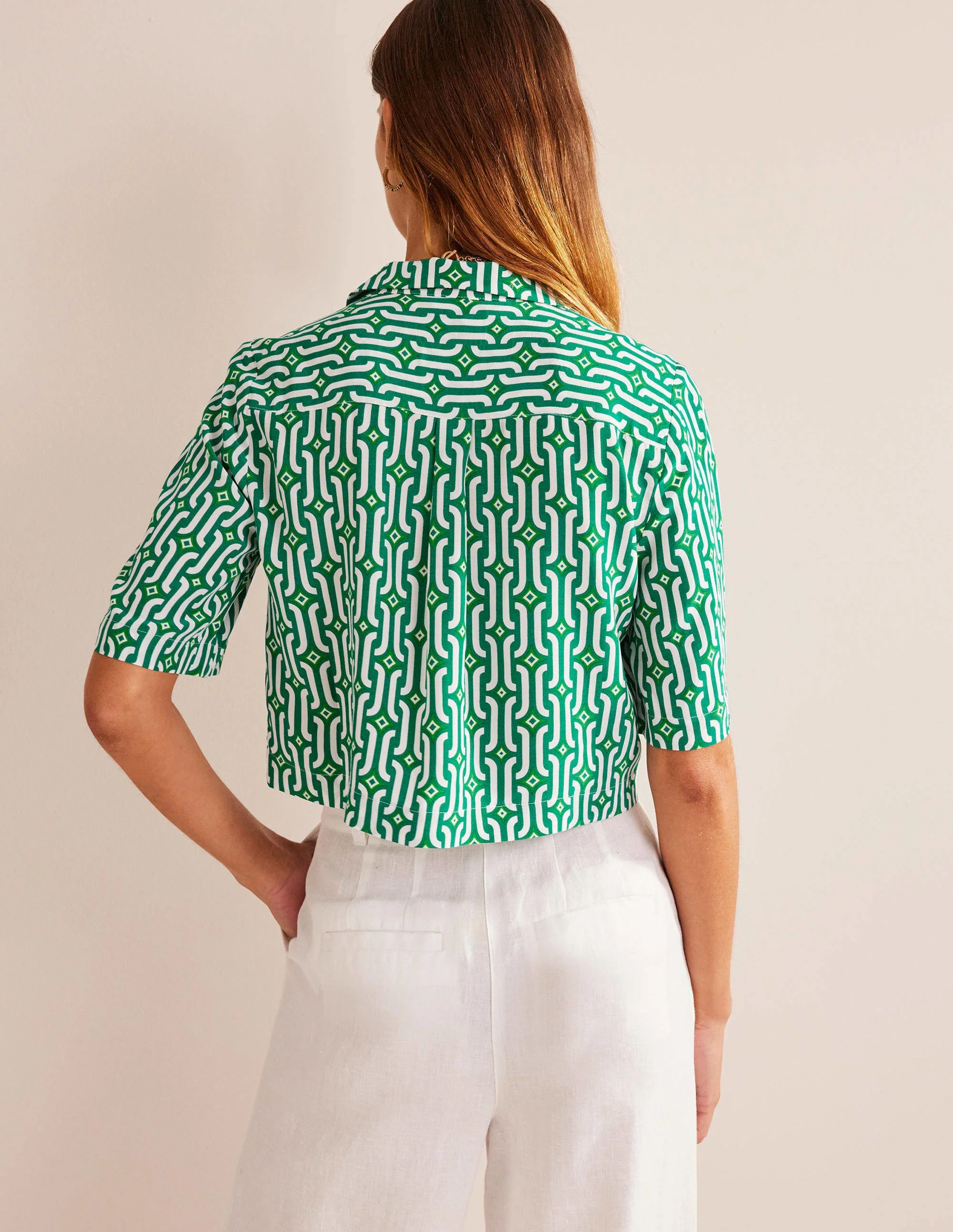 Cropped Revere Shirt-Green, Azure Geo - Image 3