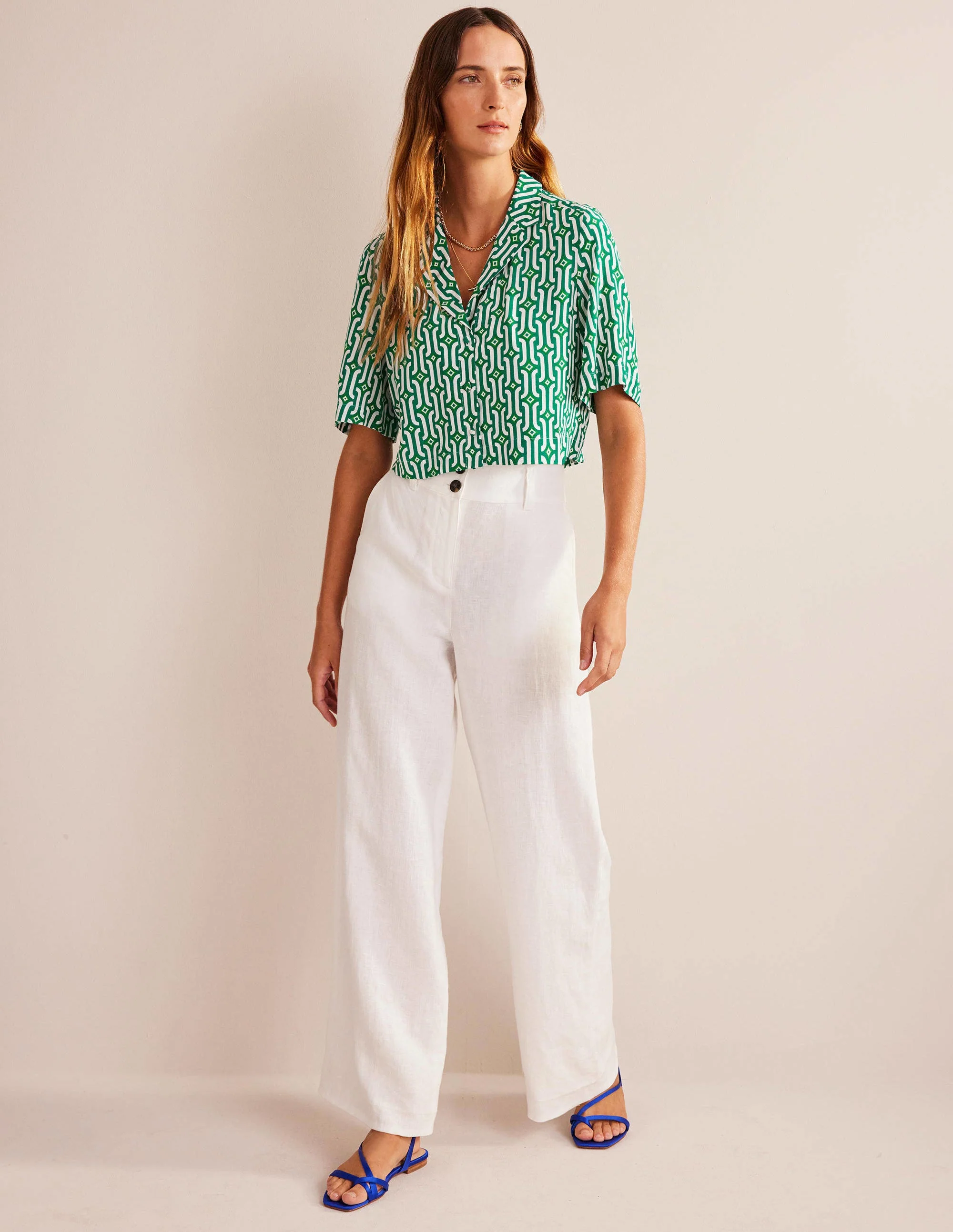 Cropped Revere Shirt-Green, Azure Geo - Image 4