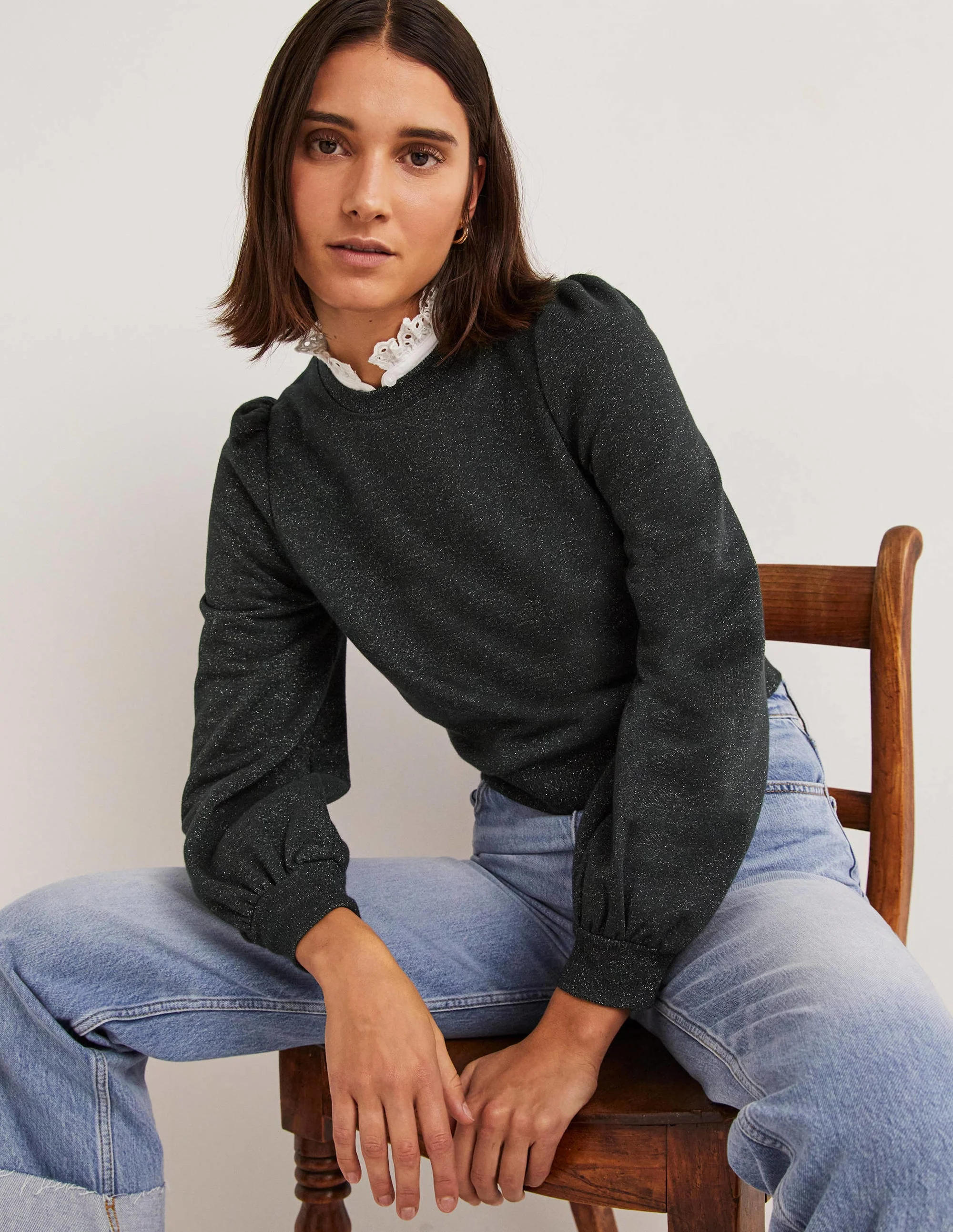 Cropped Sparkle Sweatshirt-Black, Sparkle - Image 4