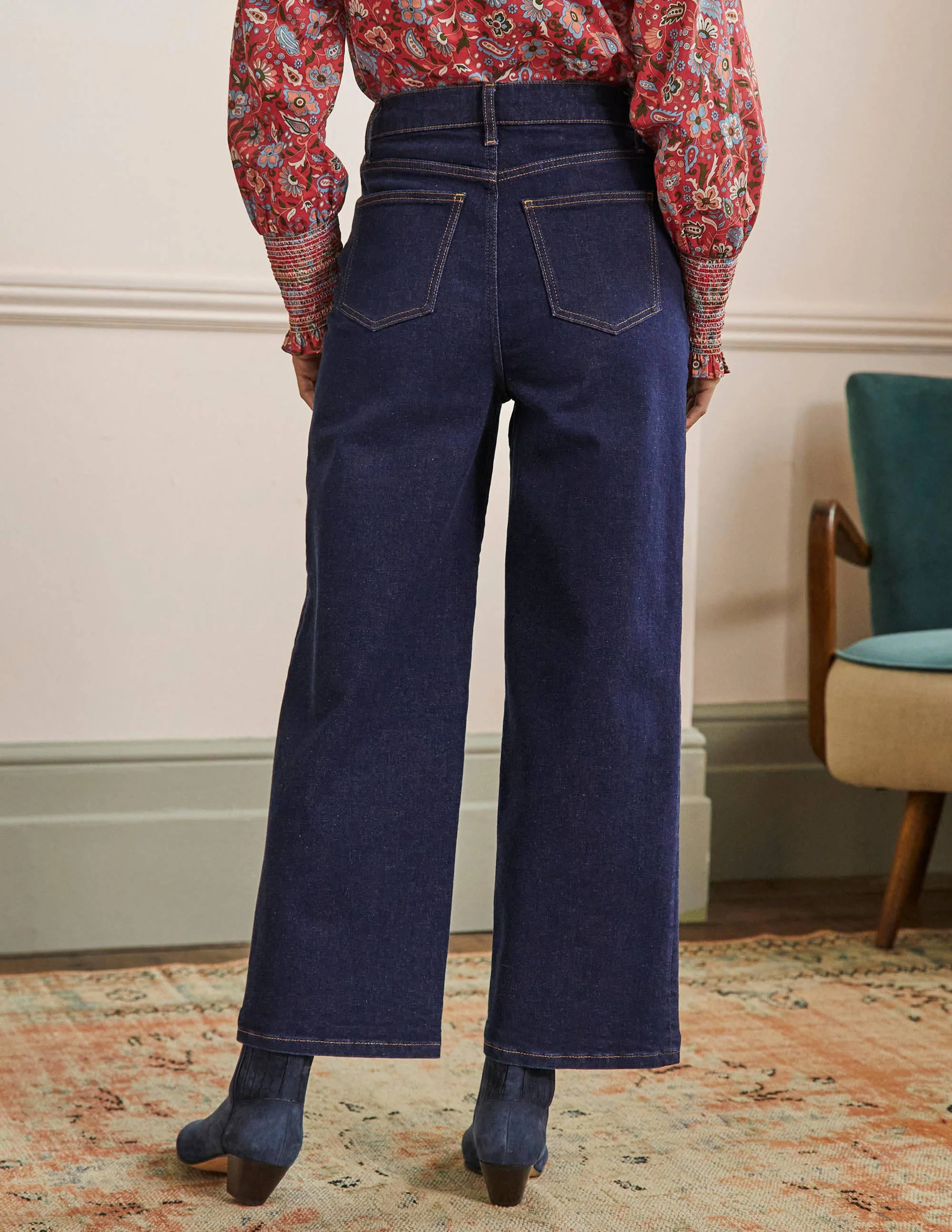 Cropped Wide Leg Jeans-Indigo - Image 7