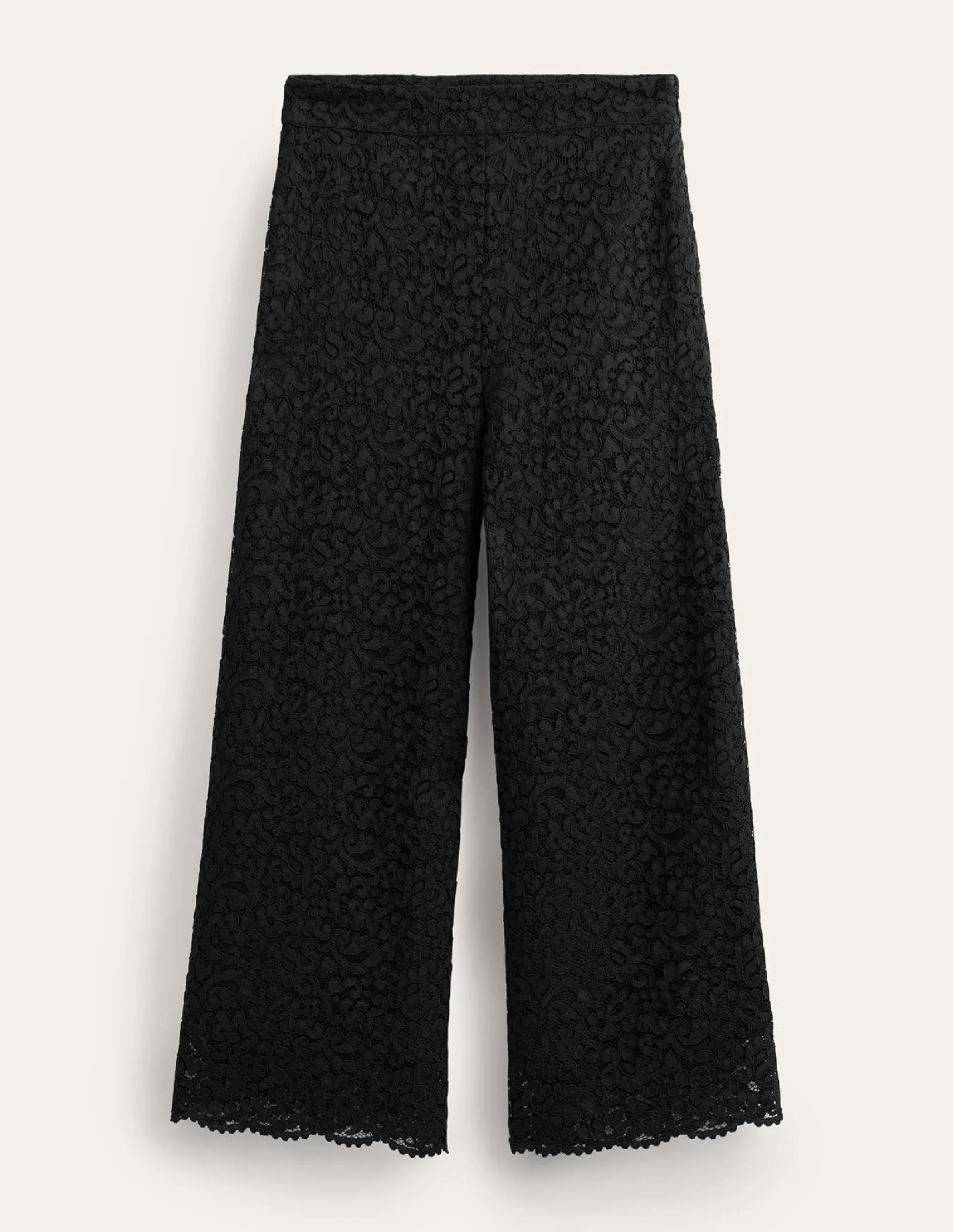 Cropped Wide-Leg Lace Pants-Black - Image 6