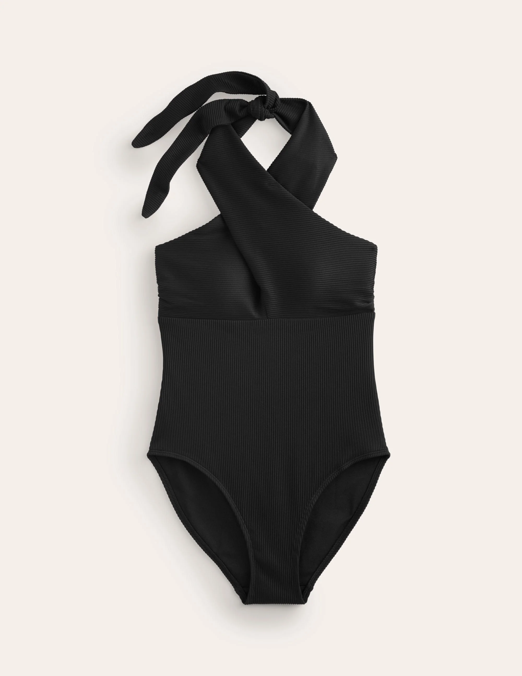 Cross Front Halter Swimsuit-Black Rib - Image 5
