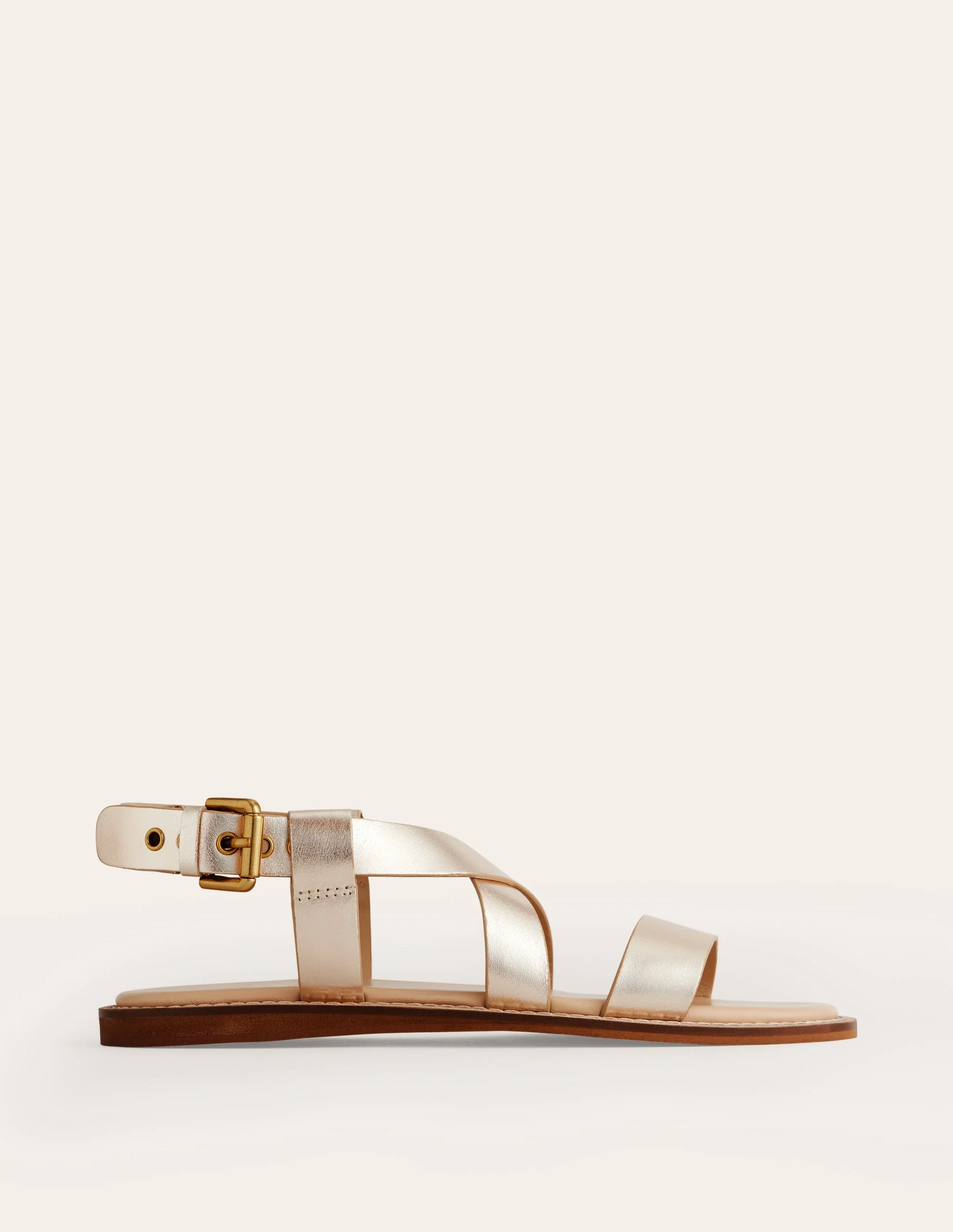 Cross Strap Flat Sandals-Gold Leather - Image 3