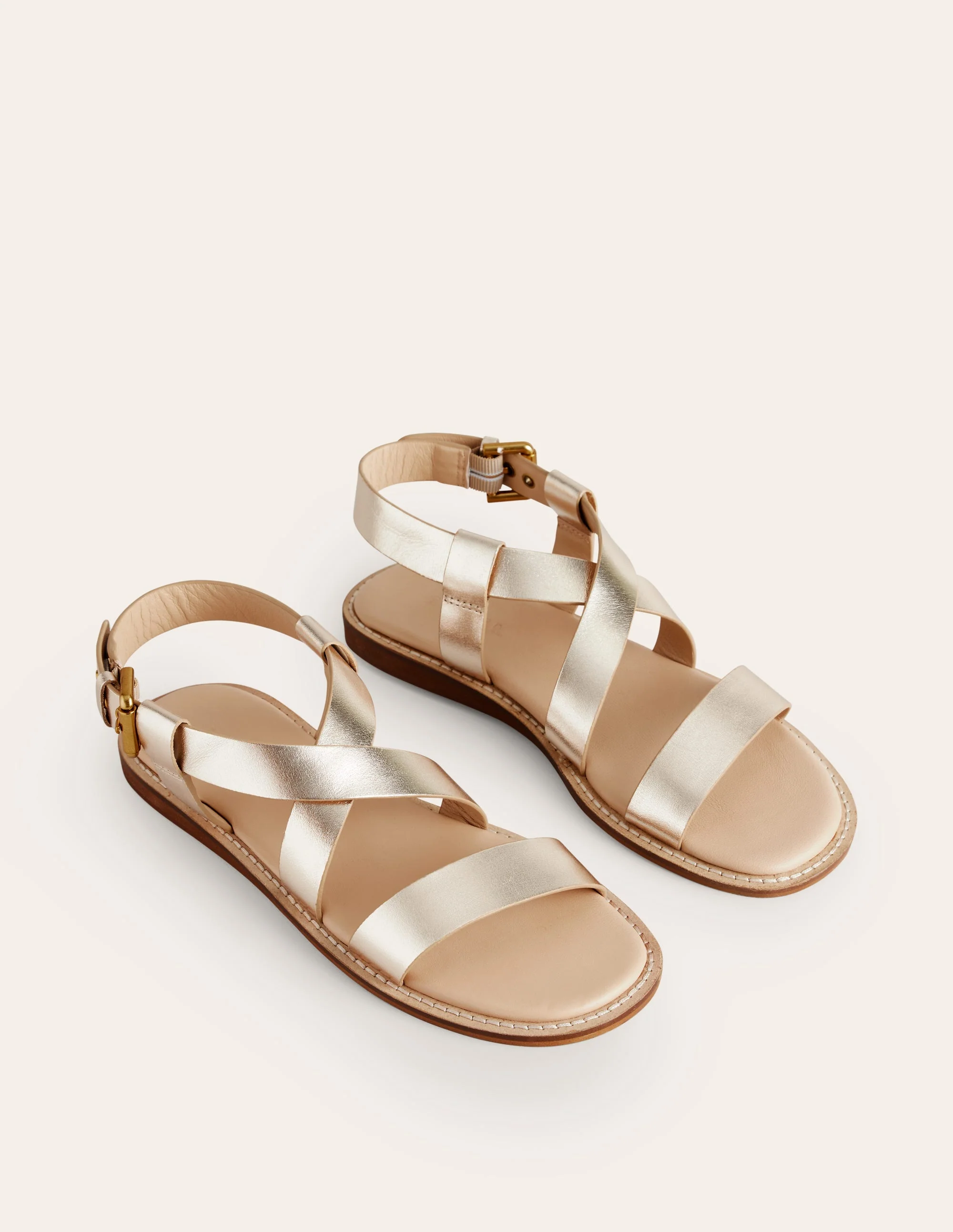 Cross Strap Flat Sandals-Gold Leather - Image 4
