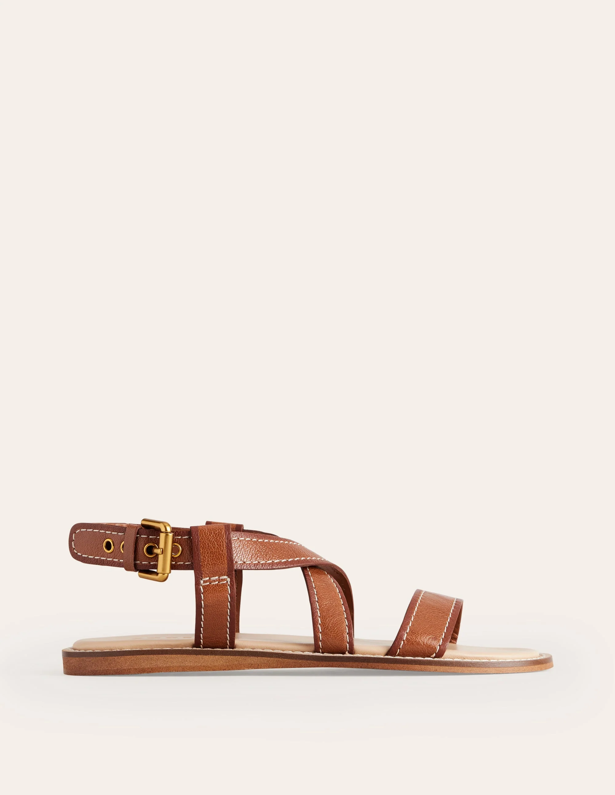 Cross Strap Flat Sandals-Tan Lux Leather - Image 3