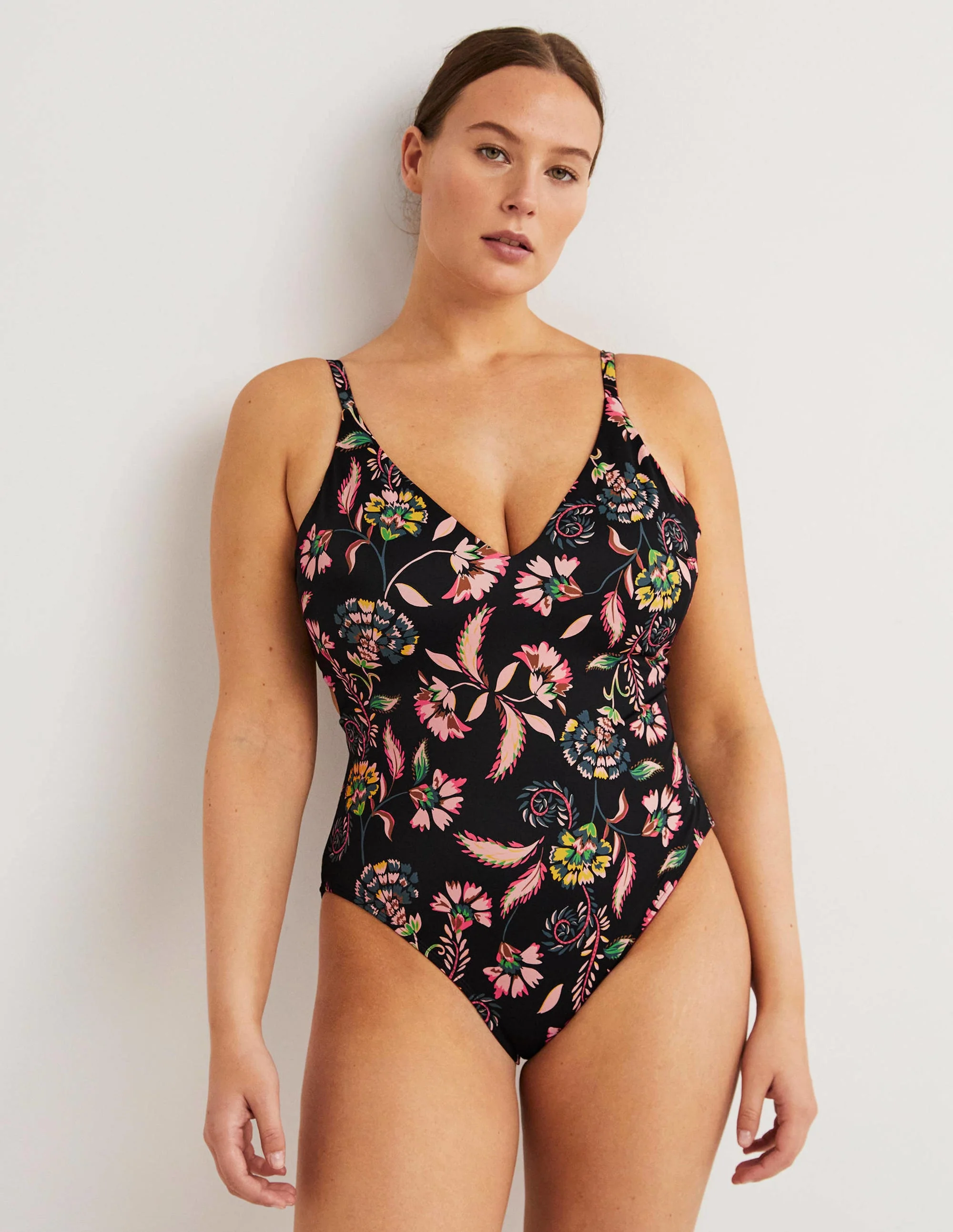 Cross Strap Low Back Swimsuit-Nero, Blossom Pome