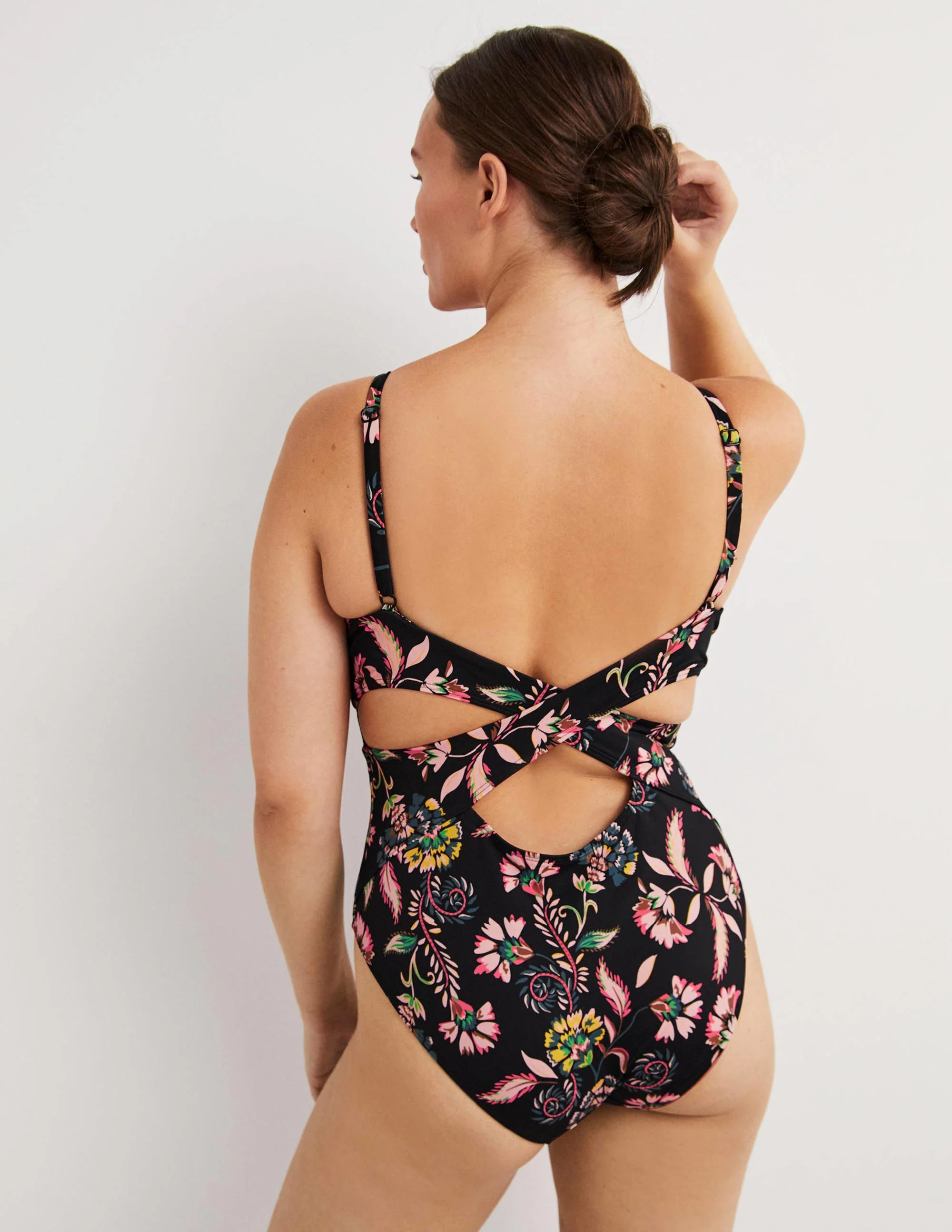 Cross Strap Low Back Swimsuit-Nero, Blossom Pome - Image 3
